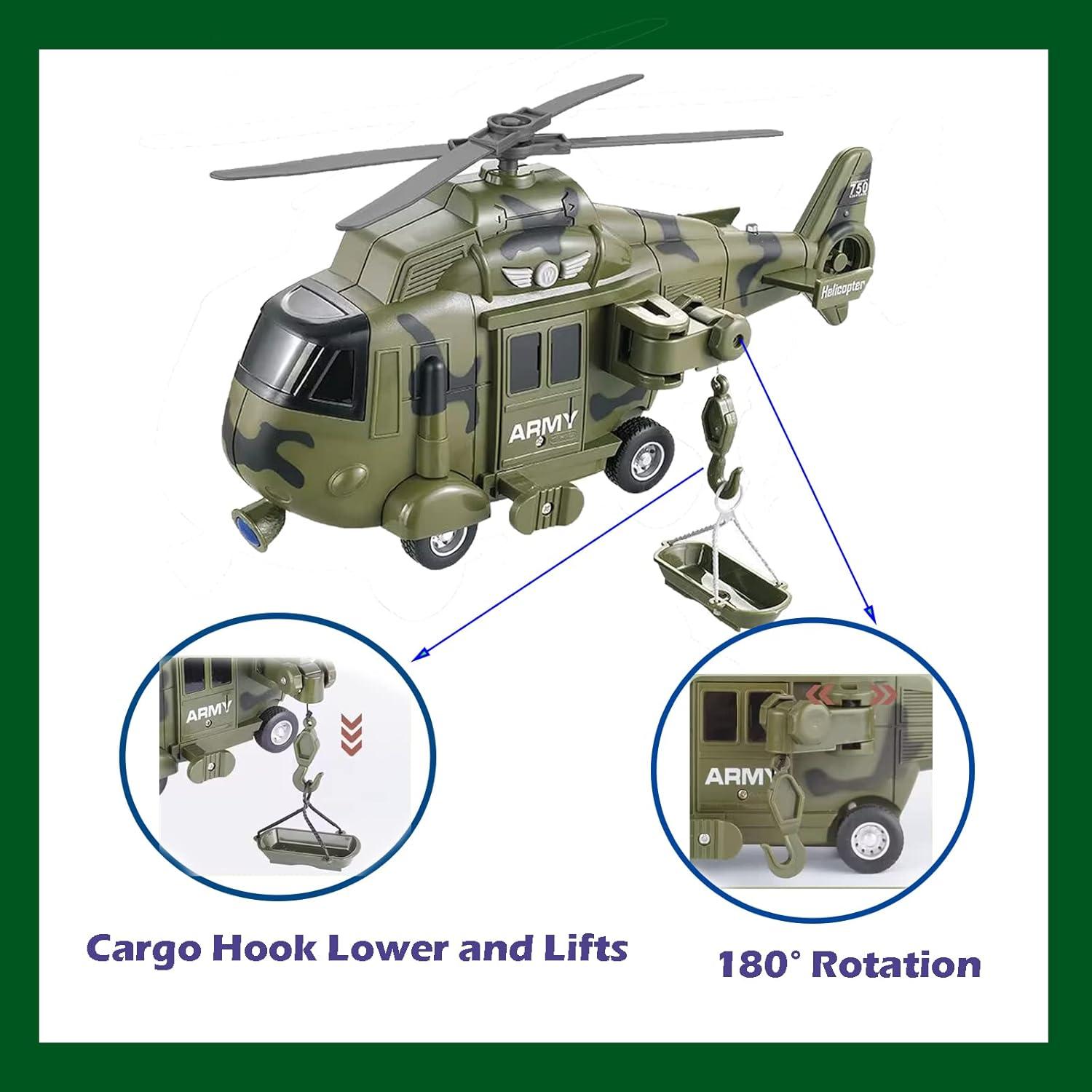 Military Helicopter Toy with Lights and Sound Sirens,Friction Powered Boys Army Toys,Rescue Vehicles Toys for Kids Aged 3 and Up