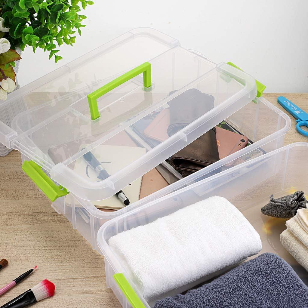 Green and Transparent 2-Tier Stackable Storage Box with Handle