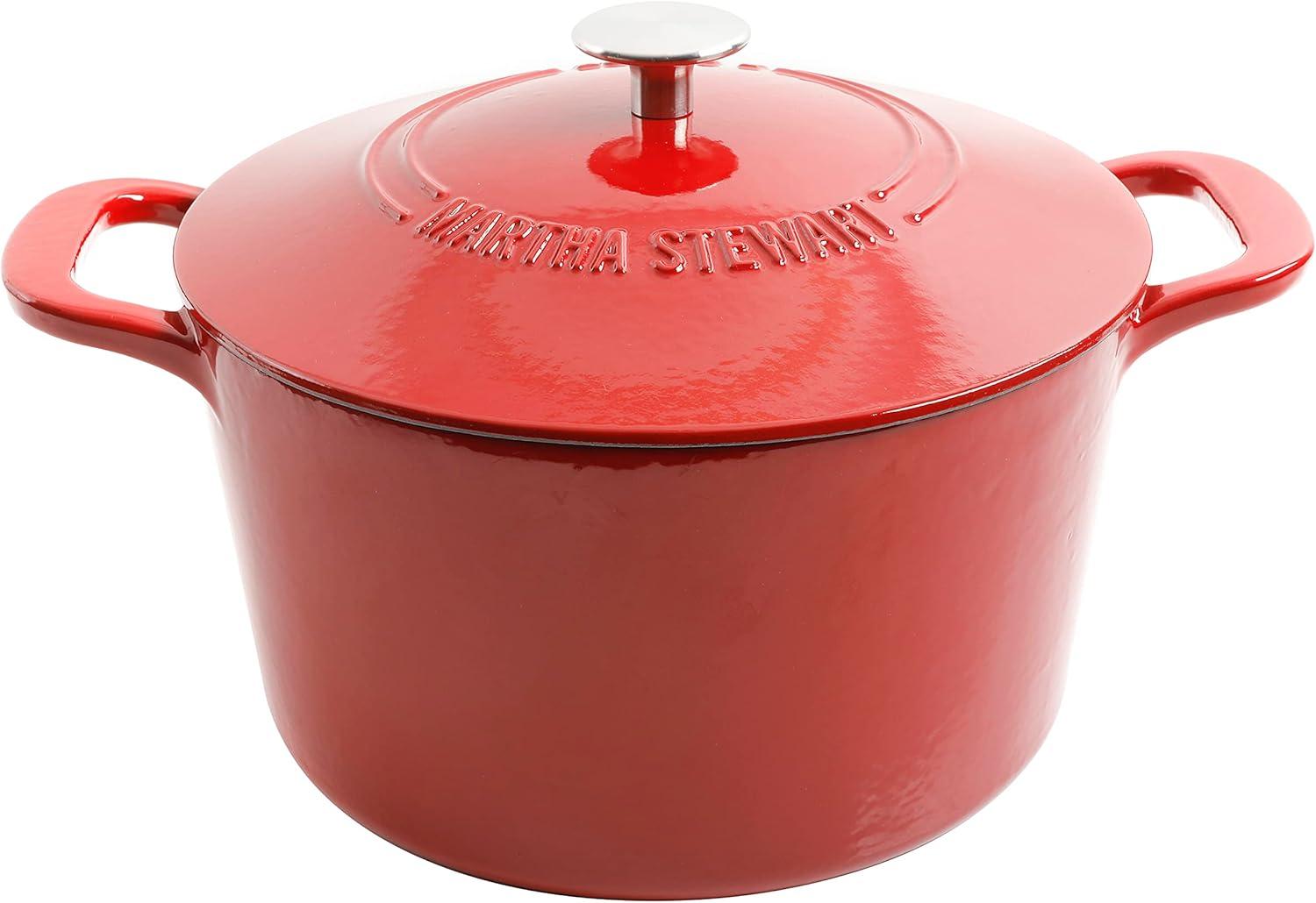 Red 7-Quart Enameled Cast Iron Dutch Oven with Lid