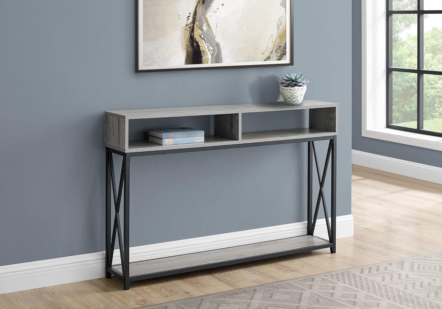 48 in. Hall Console Accent Table, Grey - Black Metal Finish