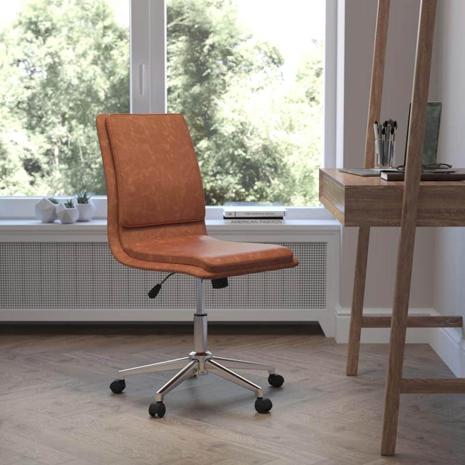 Flash Furniture Madigan Mid-Back Armless Swivel Task Office Chair with Upholstery and Adjustable Metal Base