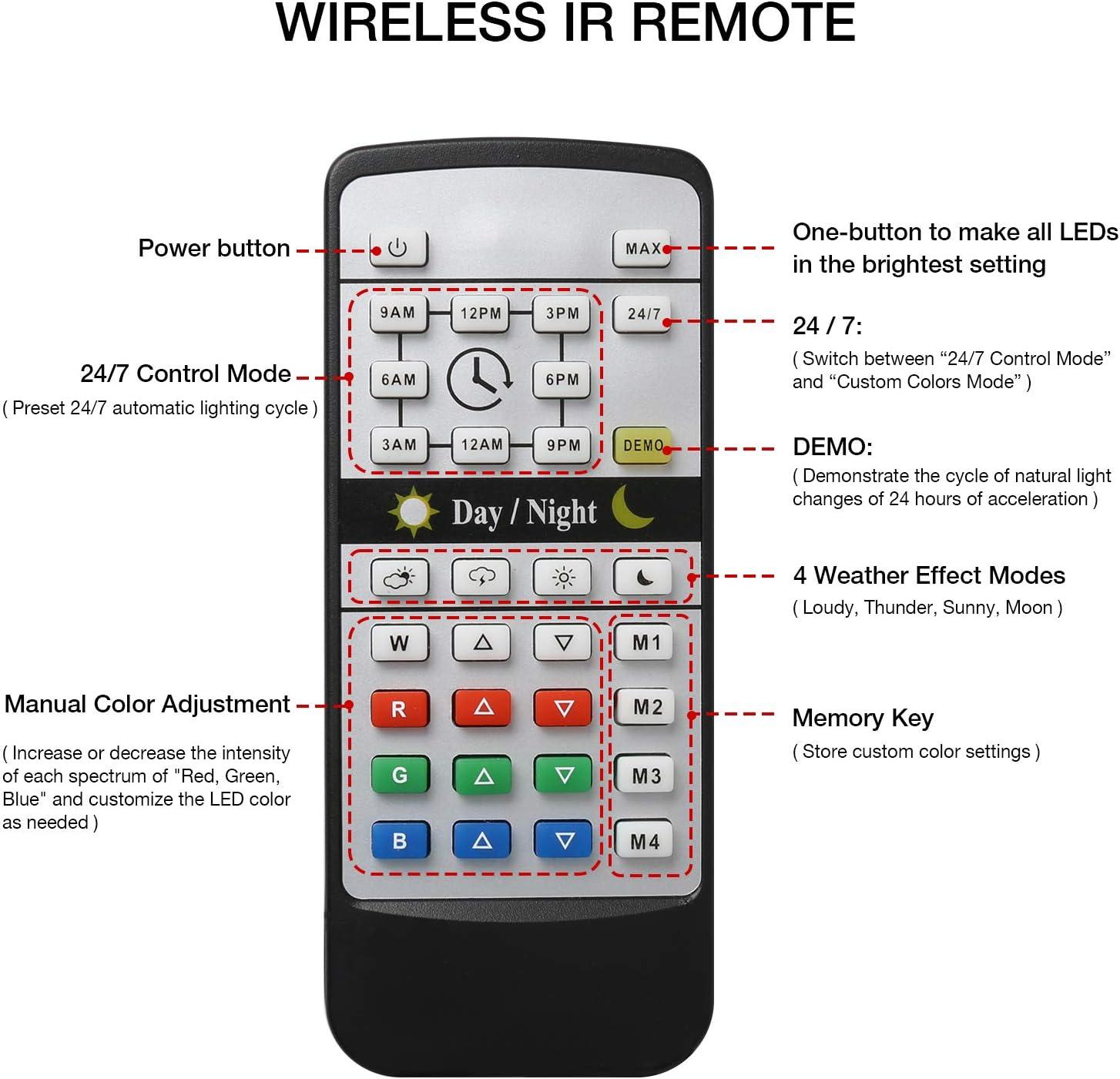 IREENUO Aquarium LED Light, Full Spectrum Fish Tank Clip on Light with Remote, Color Changing Lighting for Reef Coral Aquatic Plants and Fish Keeping (20W（23.6inch)