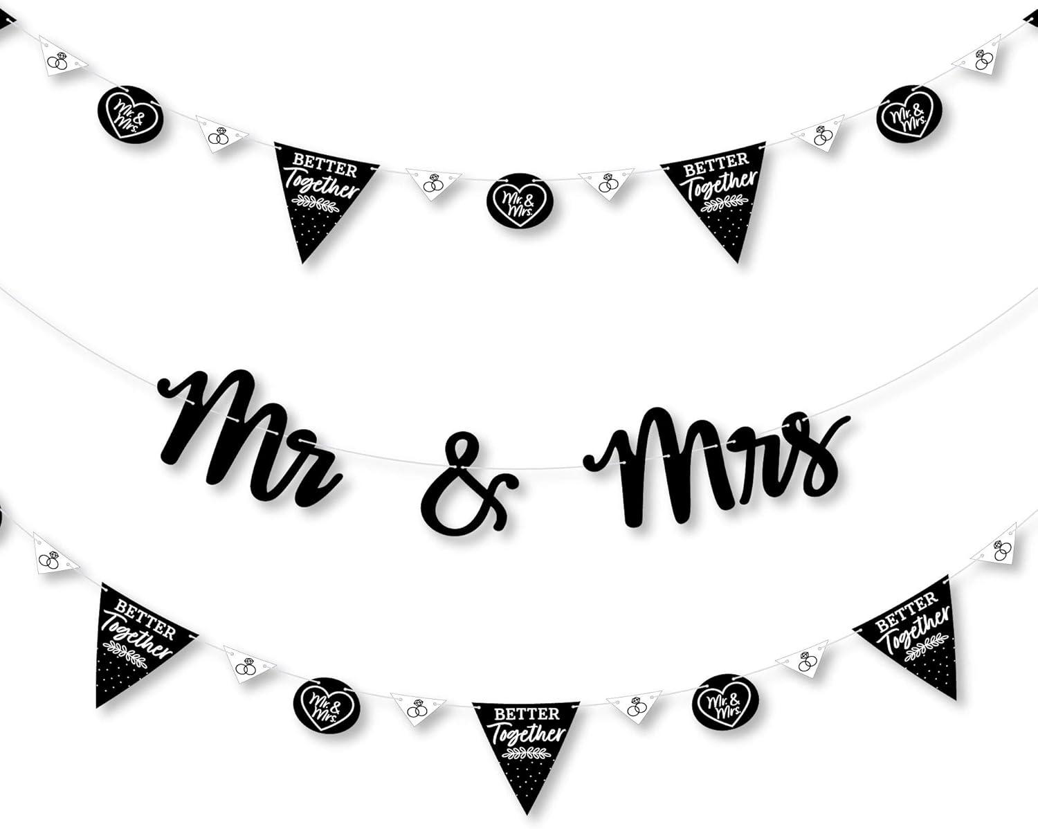 Big Dot of Happiness Mr. and Mrs. - Black & White Wedding or Bridal Shower Letter Banner Decoration - 36 Banner Cutouts & Mr. and Mrs. Banner Letters