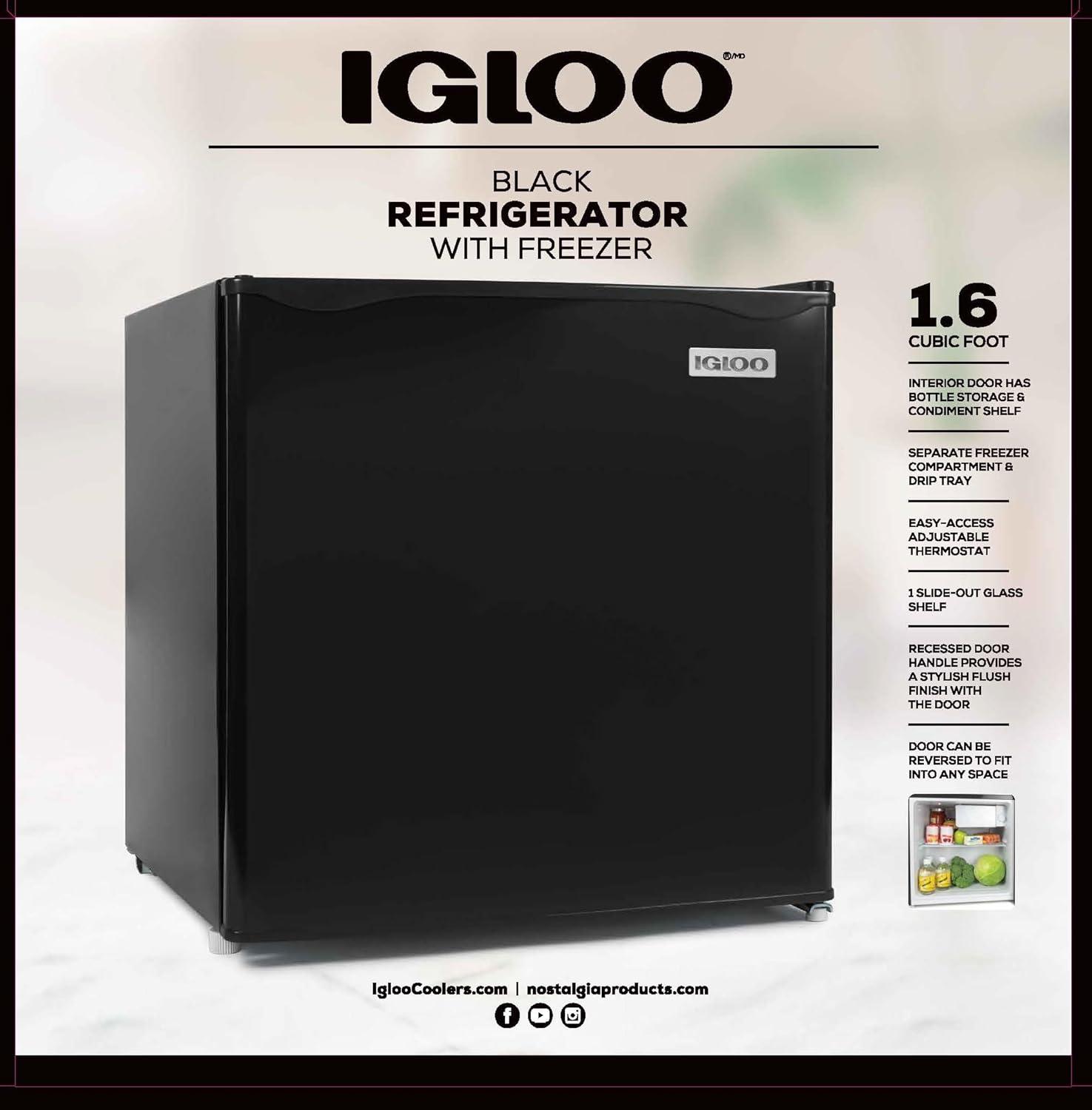 Igloo IRF16BK6A 1.6 Cu. Ft. Single Door Refrigerator with Freezer, Black