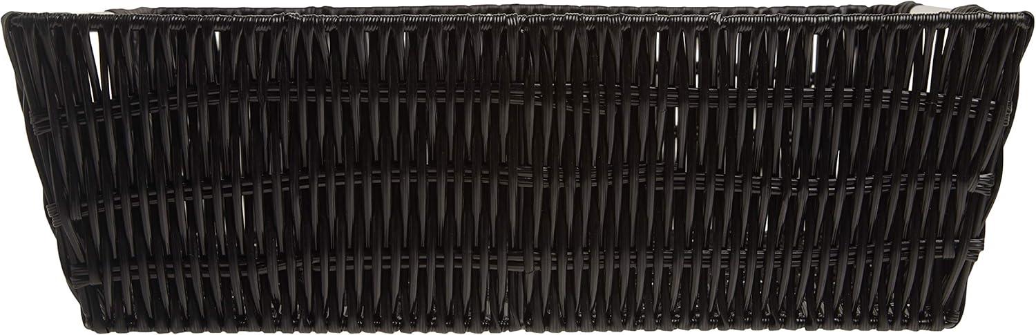 Black Rectangular Wicker Storage Basket with Handles