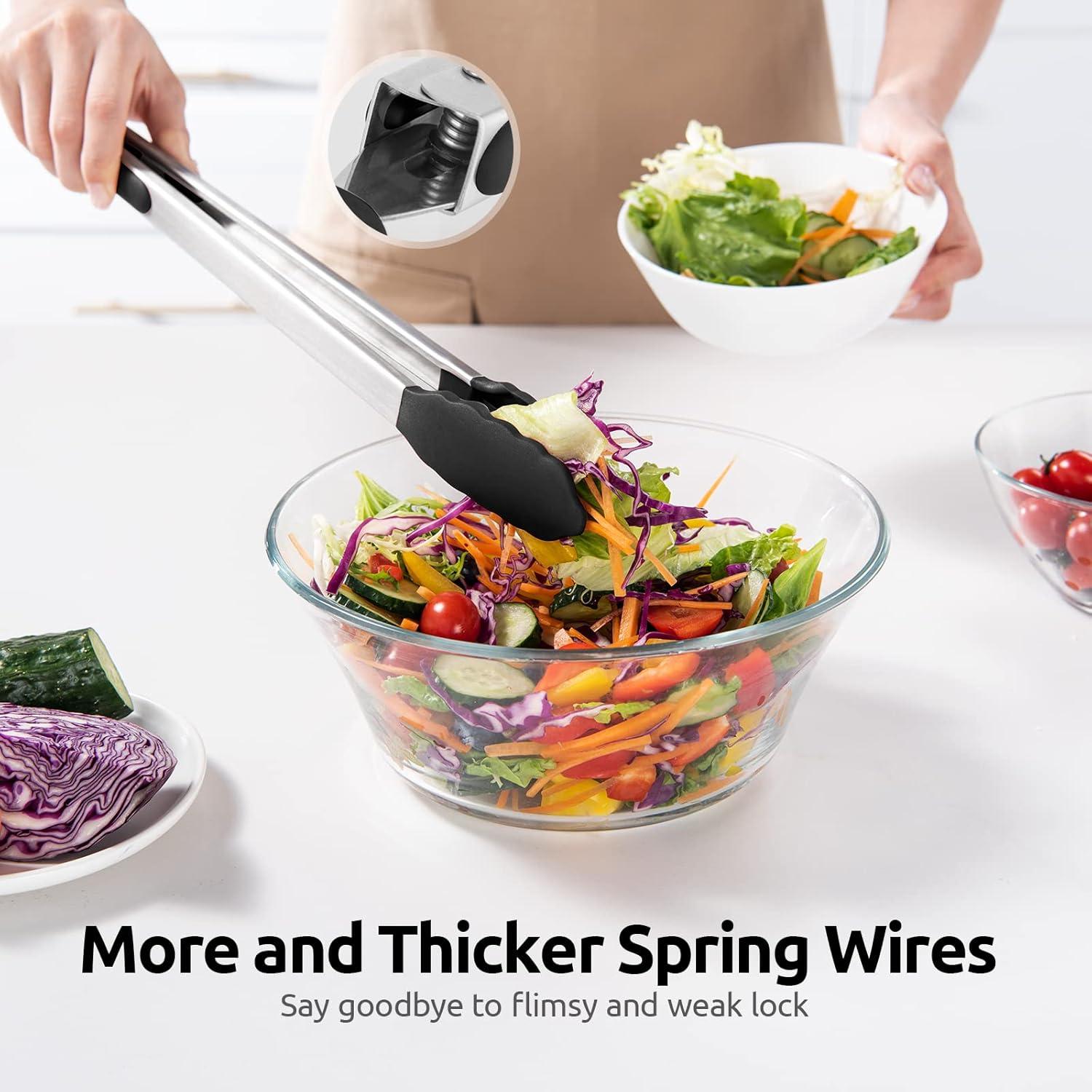 Black 16" Silicone and Stainless Steel Heat Resistant Kitchen Tongs
