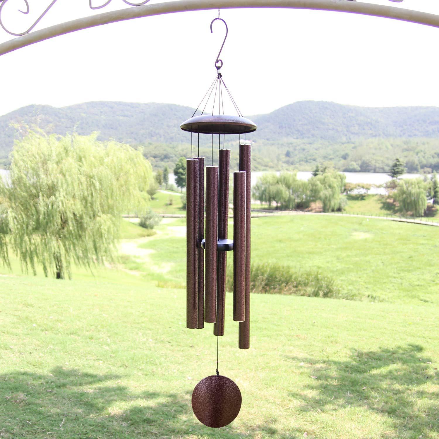 BSHAPPLUS® 45" Wind Chimes for Outside, Heavy Duty Wind Chimes,Memorial Wind Chimes with 6 Large Deep Tone Aluminum Tubes for loss of loved one,Home Garden Hanging Decor,Brown