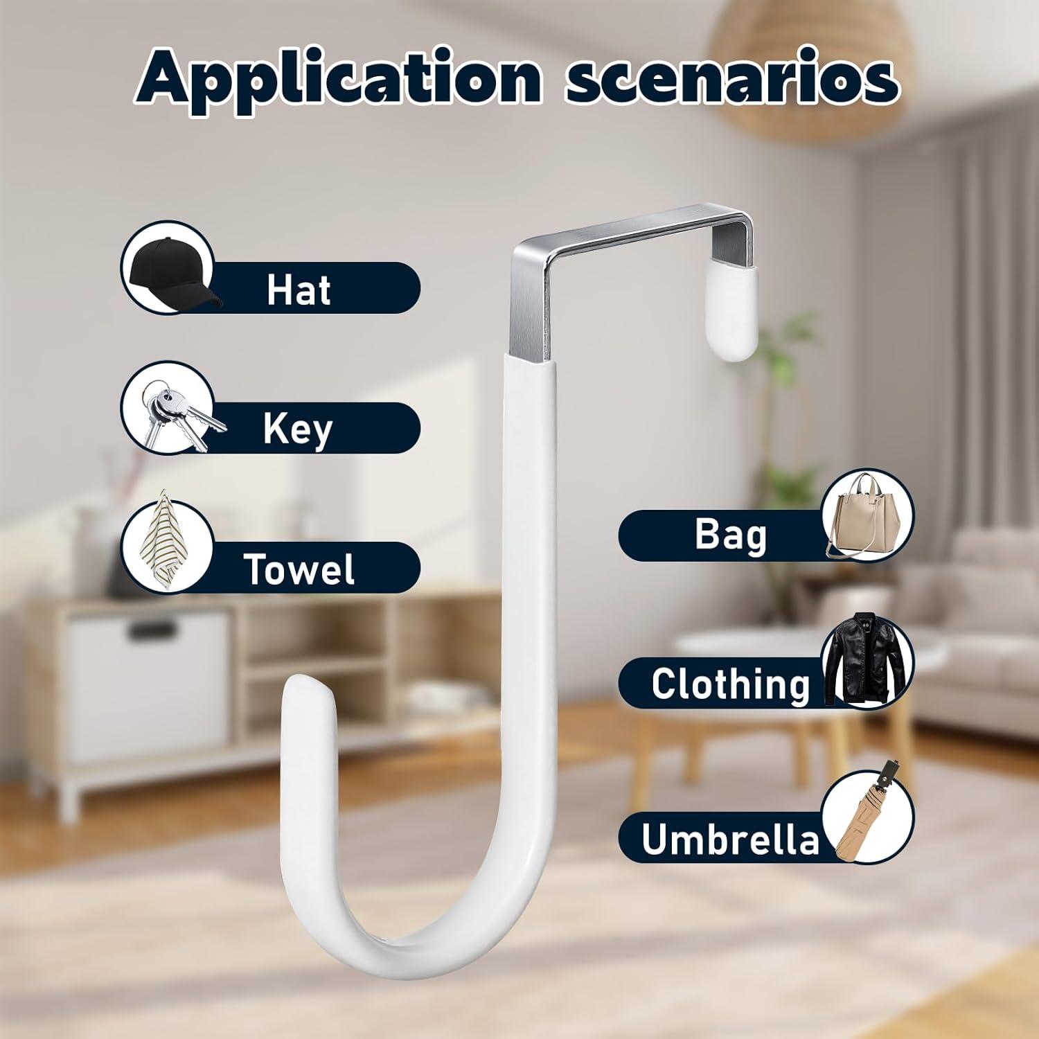 HUNANYG Over The Door   4 Pack Door Hangers  With Rubber Prevent Scratches Heavy Duty Organizer  For Living Room  Bathroom  Bedroom  Kitchen Hanging Clothes  Towels  Hats  Coats  Bags Whi