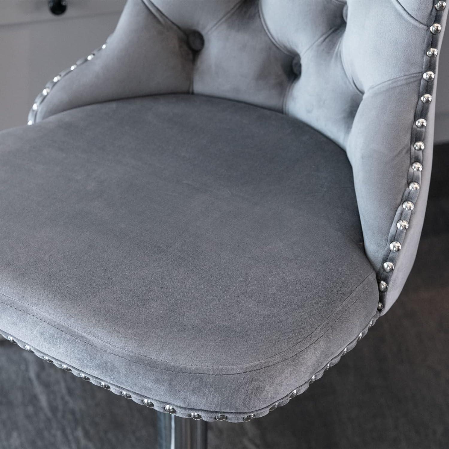 Swivel Bar Stools Set of 2, Adjustable Velvet Counter Height Barstools for Kitchen Island Dining Room, Modern Bar Chairs with Back, Nailheads Trim, Button Tufted