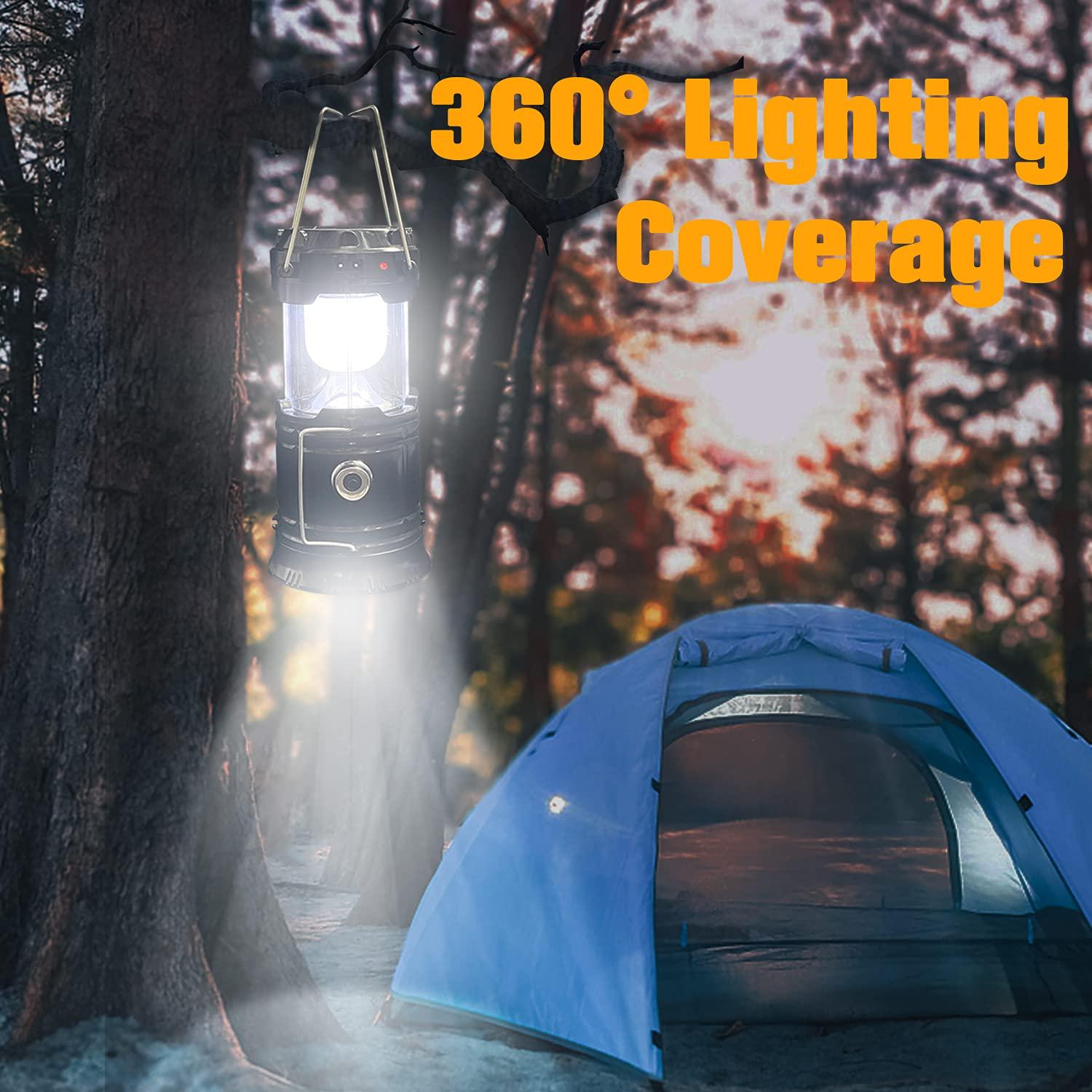 Maison Products 2-Pack Collapsible Camping Lantern Solar USB Rechargeable Portable Lightweight Waterproof LED Flashlight Survival Kits