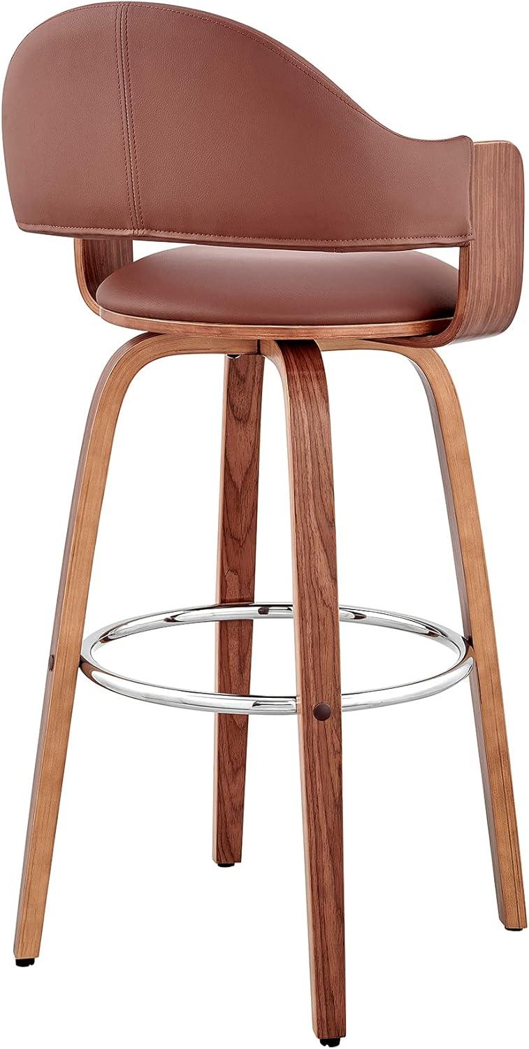 Daxton 30" Brown Faux Leather and Walnut Wood Bar Stool