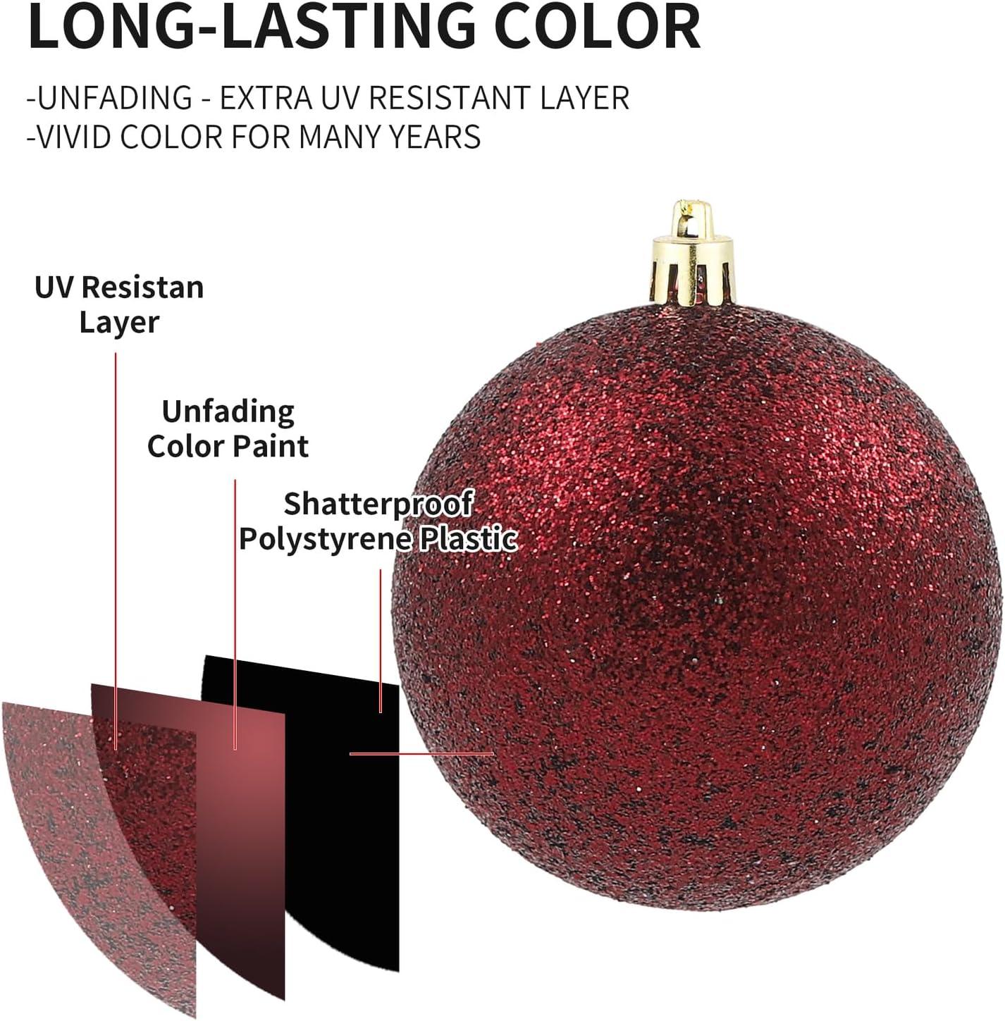 Wine Red Shatterproof Plastic Christmas Ball Ornaments Set