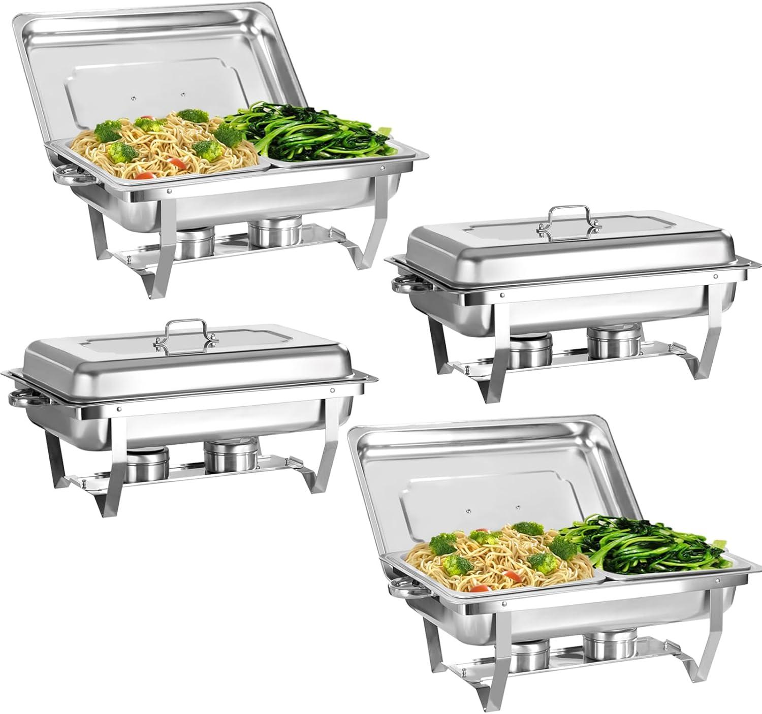 The Party Aisle™ Chafing Dishes For Buffet 4 Pack, 8 Qt Stainless Steel Chafers And Buffet Warmers Sets With Lid, Rectangle Serving Food Warmer Catering Supplies Buffet Display For Parties