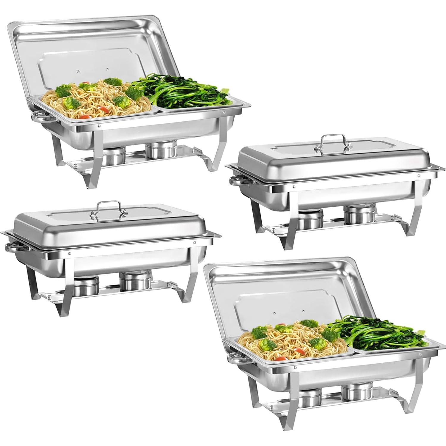 The Party Aisle™ Chafing Dishes For Buffet 4 Pack, 8 Qt Stainless Steel Chafers And Buffet Warmers Sets With Lid, Rectangle Serving Food Warmer Catering Supplies Buffet Display For Parties