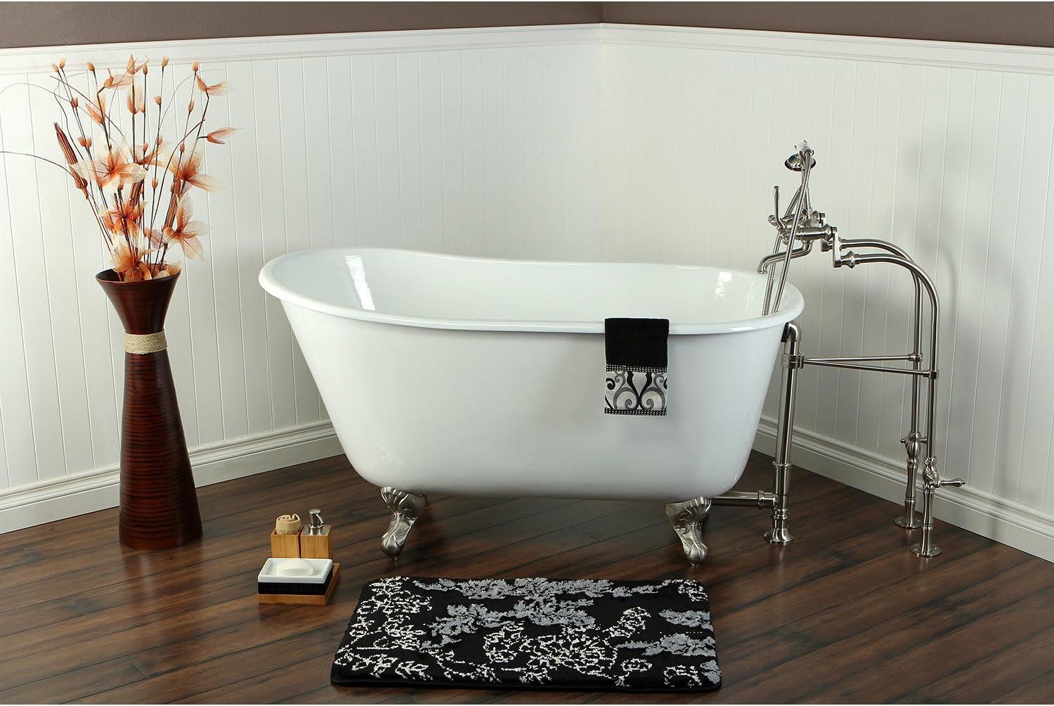 Kingston Brass Aqua Eden 53-Inch Cast Iron Oval Single Slipper Clawfoot Tub (No Faucet Drillings)