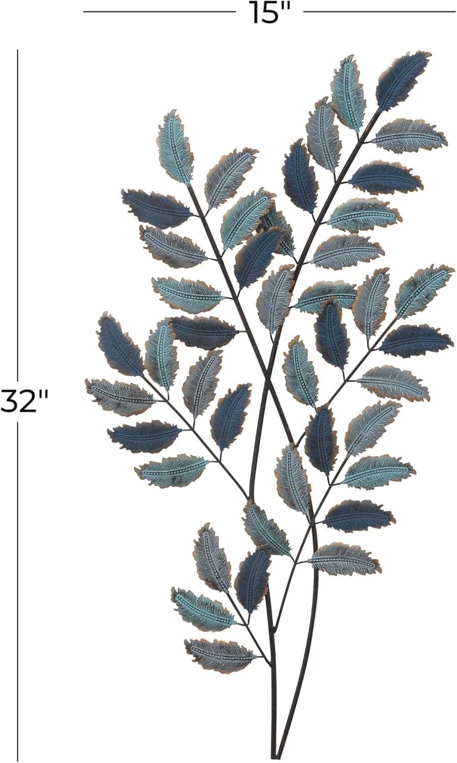 DecMode Blue Metal Leaf Wall Decor with Gold Accents