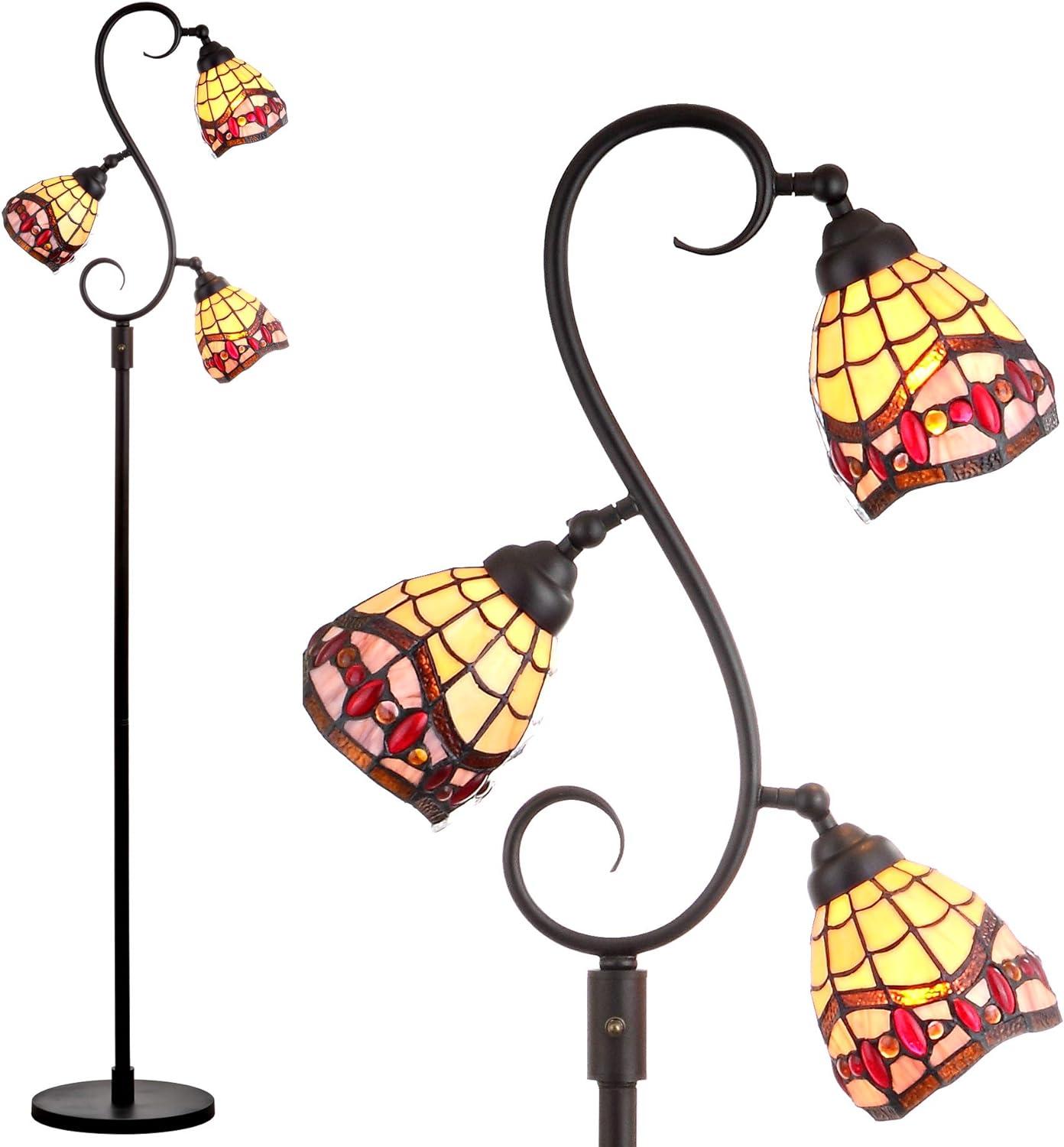 JONATHAN Y JYL8013A Walker Tiffany-Style 70.5" Multi-Light LED Floor Lamp, Traditional for living room, dinning room, bedroom, office Bulb Included, Bronze