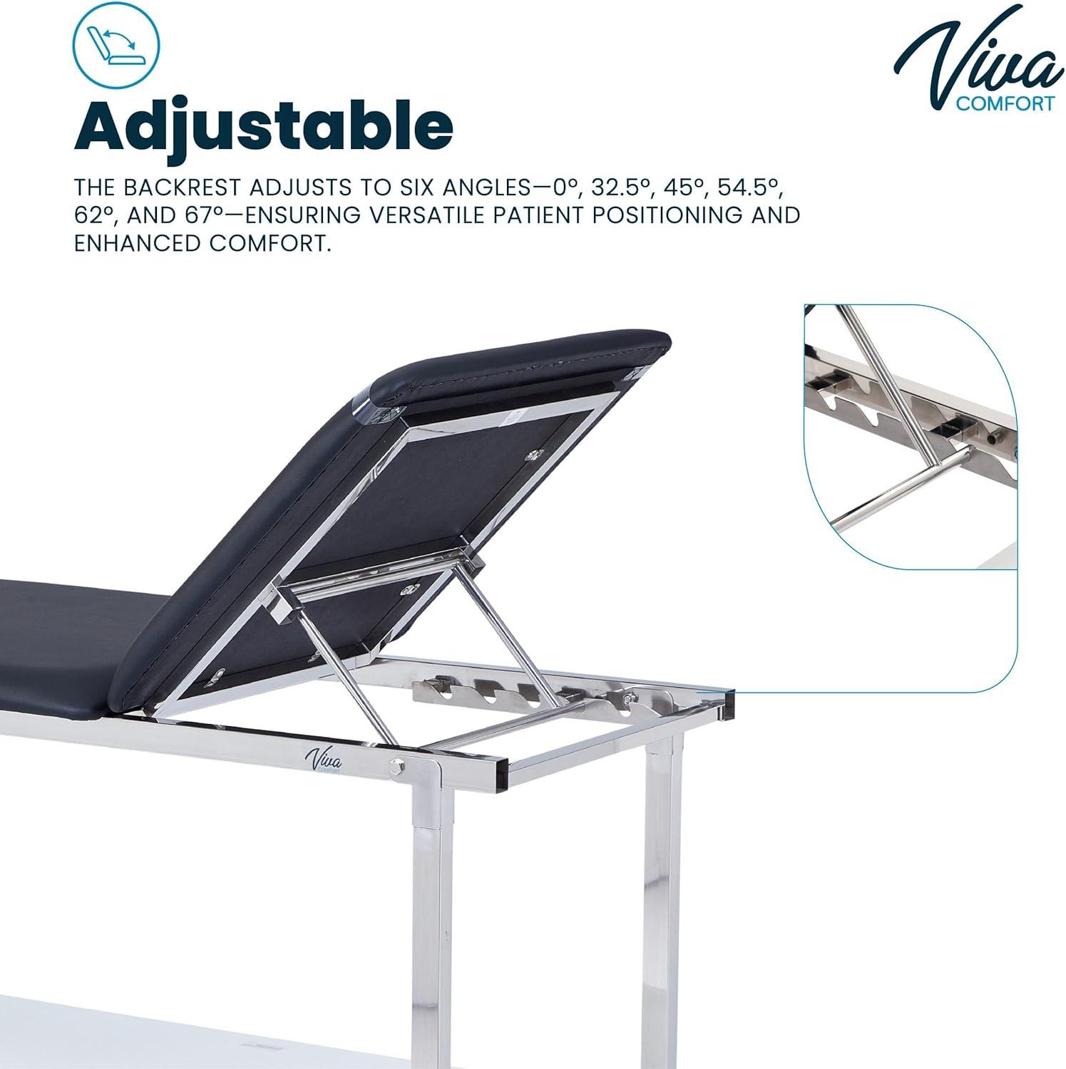 Black Leather and Stainless Steel Adjustable Medical Exam Table