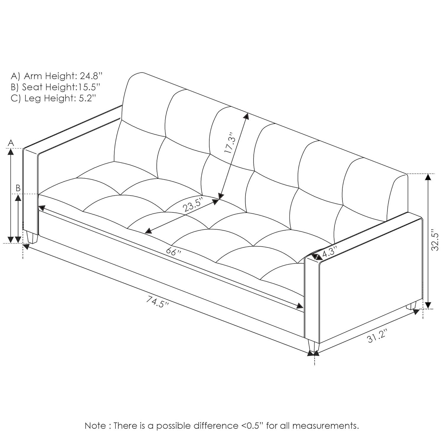 Furinno Brive Contemporary Tufted 3-Seater Sofa, Black Faux Leather