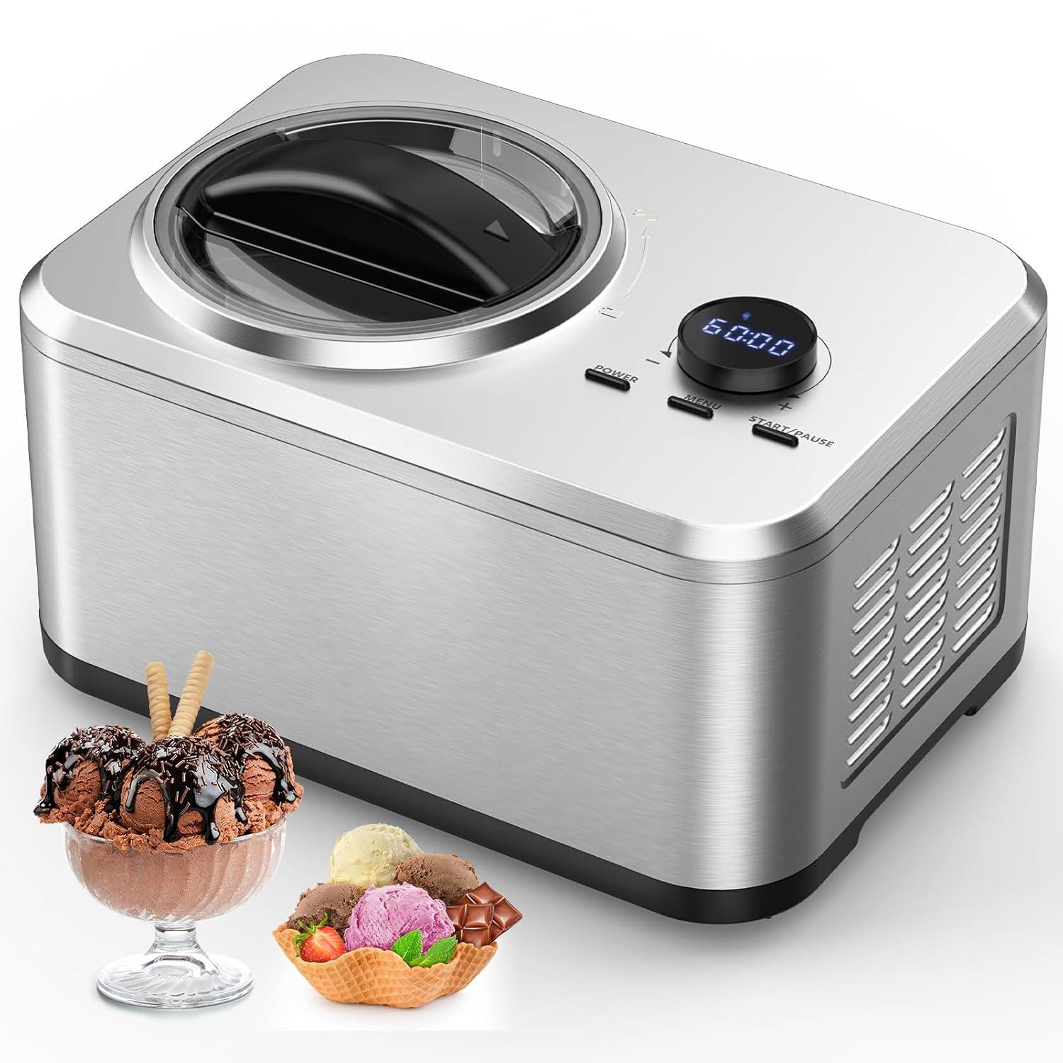 COWSAR 1.5 Quart Ice Cream Maker Machine with Built-in Compressor, Fully Automatic and No Pre-freezing, Frozen Yogurt, Keep-cooling and Timer