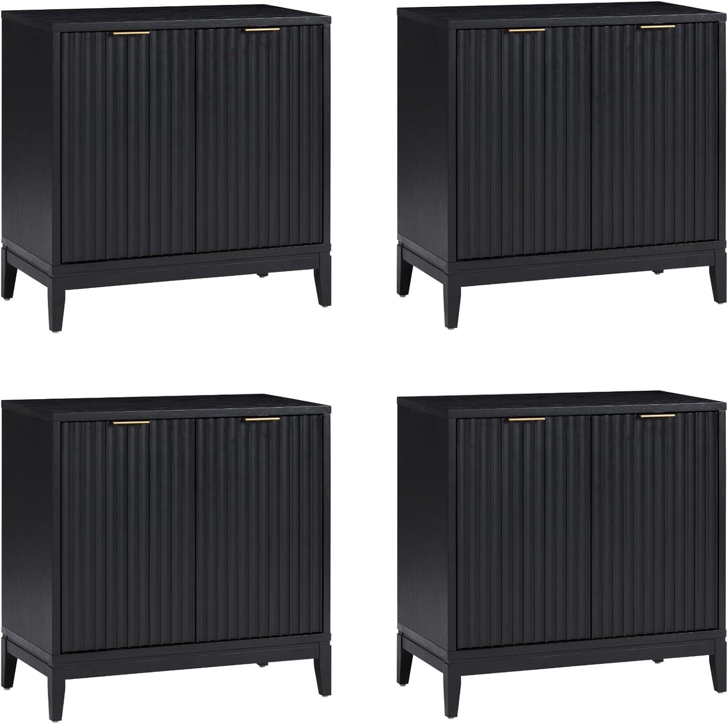 Nathan James Set of 4 Jasper Wood Fluted Console Table with Doors Black