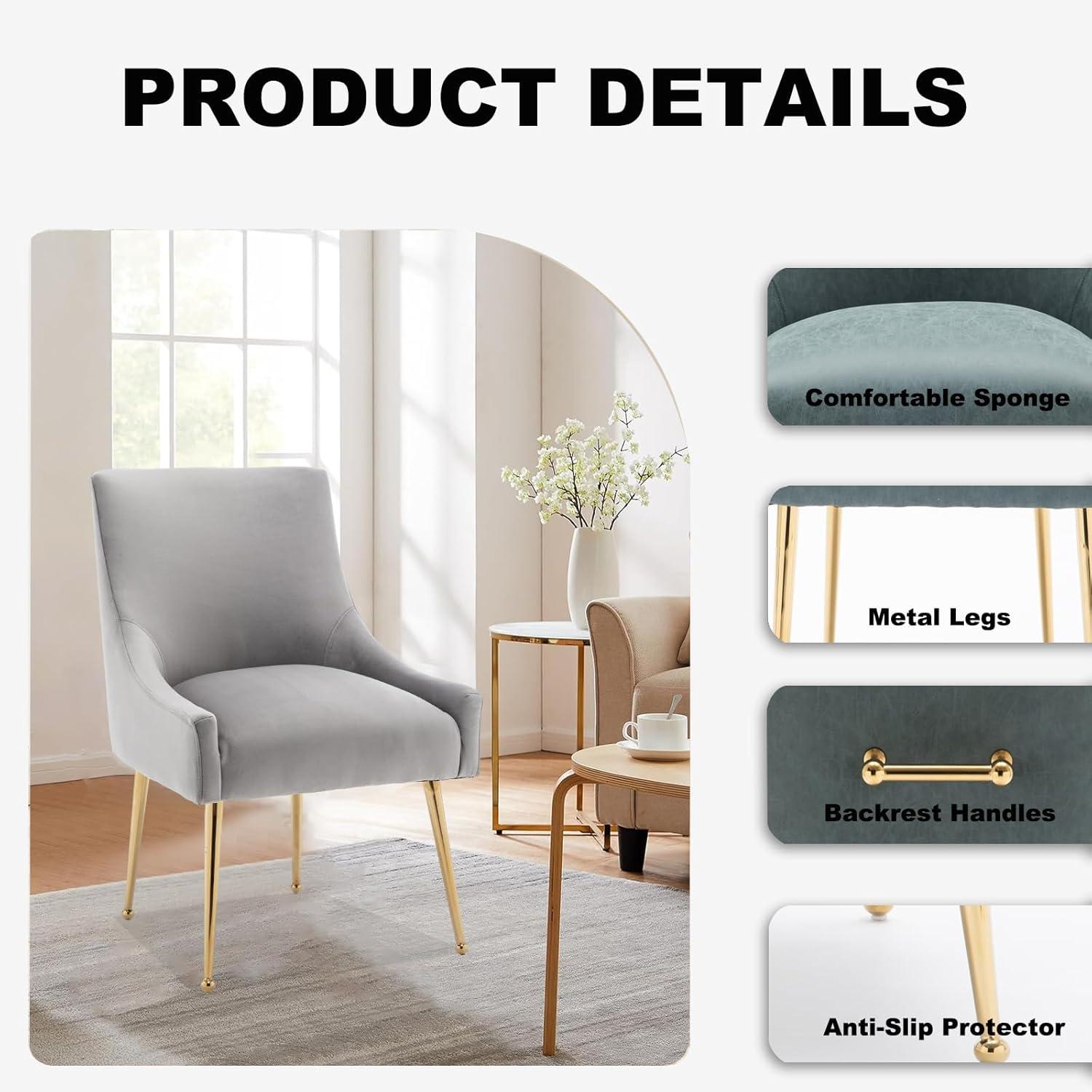 Dining Chairs Set of 2, Modern Velvet Accent Kitchen Chairs with Gold Legs Upholstered Guest Chairs for Living Room/Kitchen/Restaurant/Study Room