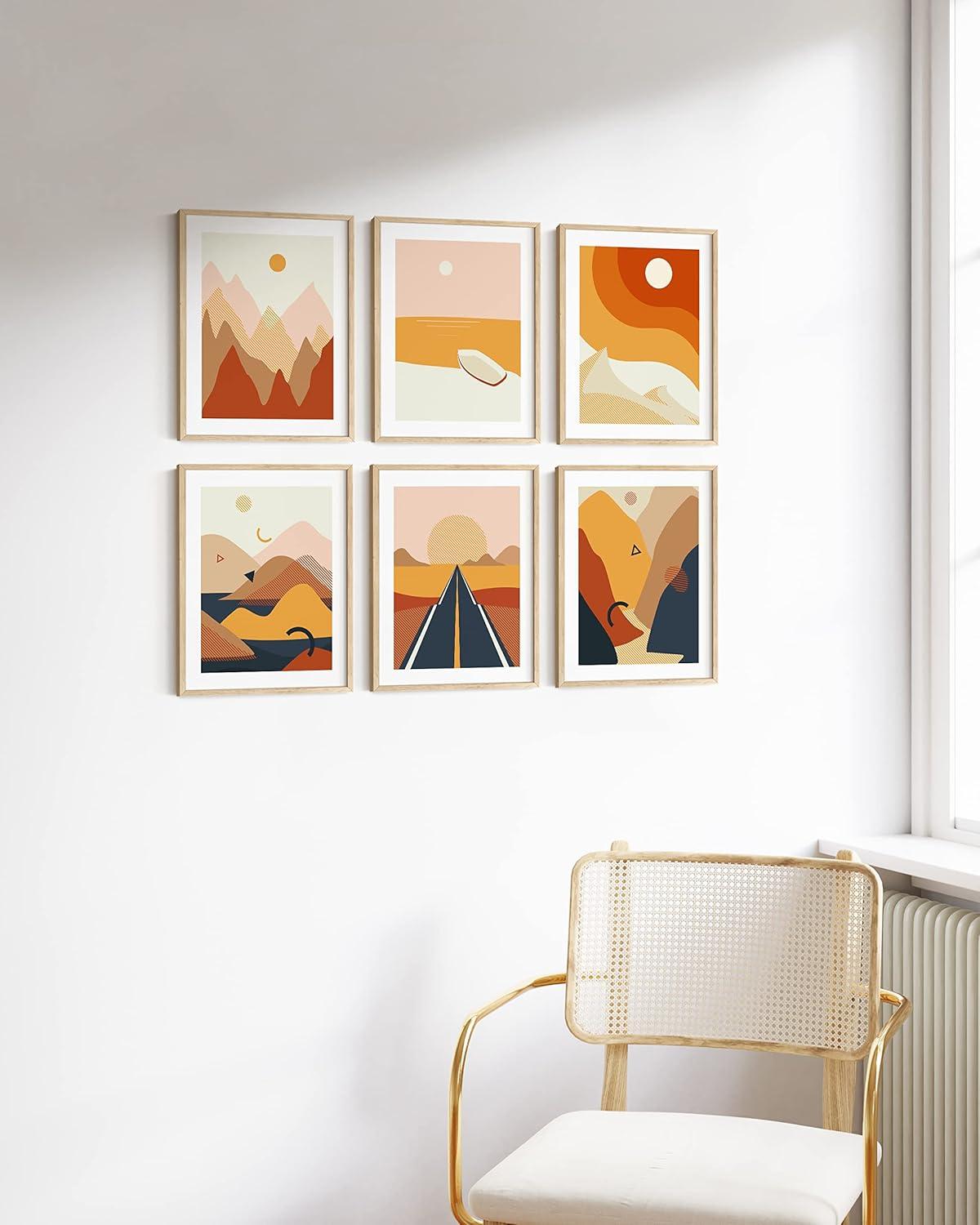 Beige Framed Abstract Landscape Wall Art Set of 6