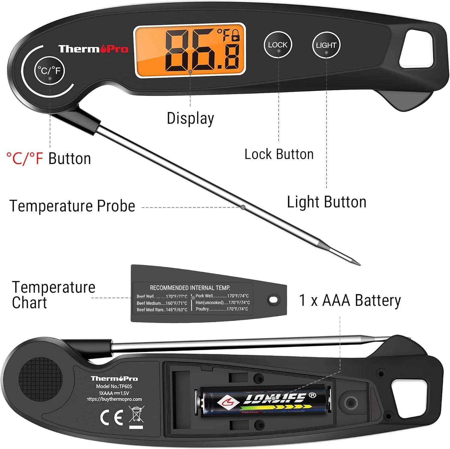 ThermoPro Black Digital Instant Read Meat Thermometer