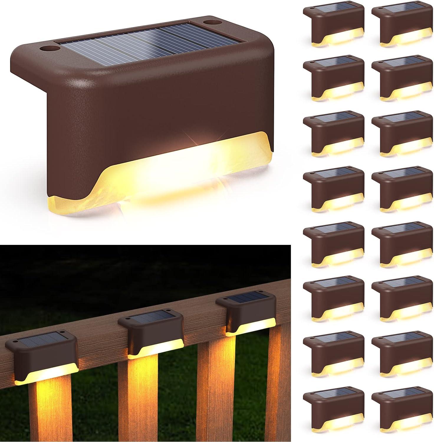 Warm White LED Solar Deck and Fence Lights, 16-Pack