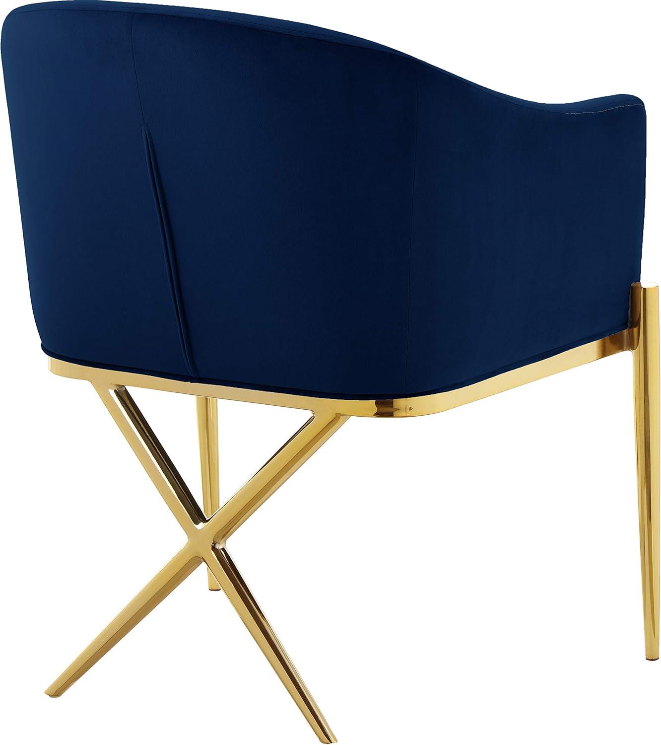 Luxurious Navy Velvet Upholstered Arm Chair with Gold Wooden Legs