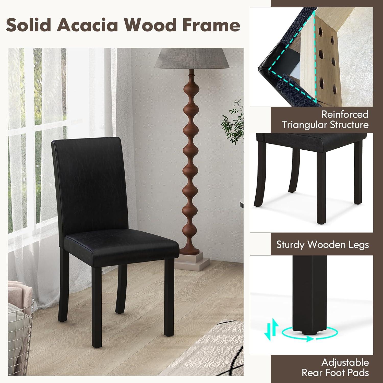Tangkula Dining Chair Set of 4 w/ Acacia Wood Frame & Rubber Wood Legs Padded Backrest Black