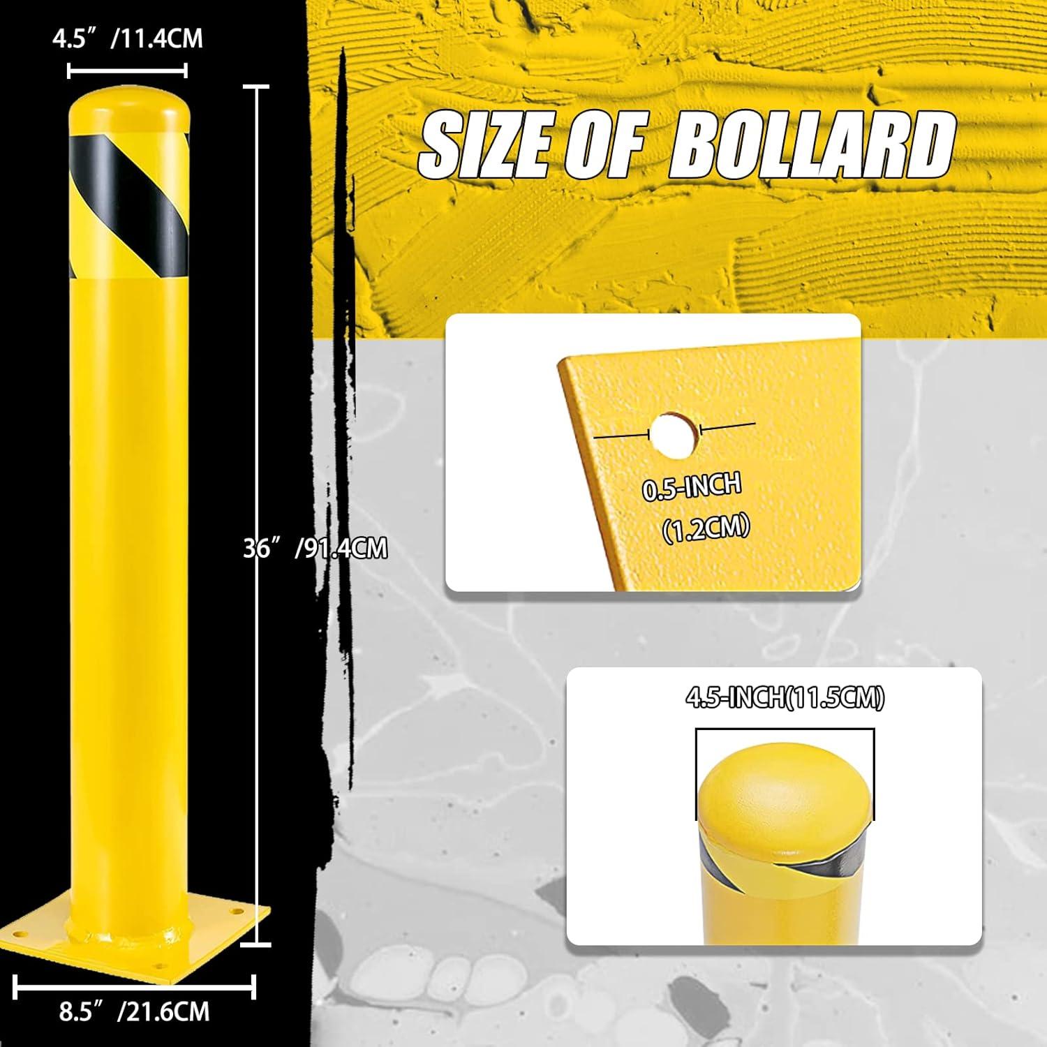Safety Bollard Post, Steel Bollards,Parking Bollard, Yellow Powder Coated Safety Parking Barrier Post, for Traffic Sensitive Areas (2, 36"H*4.5"D)