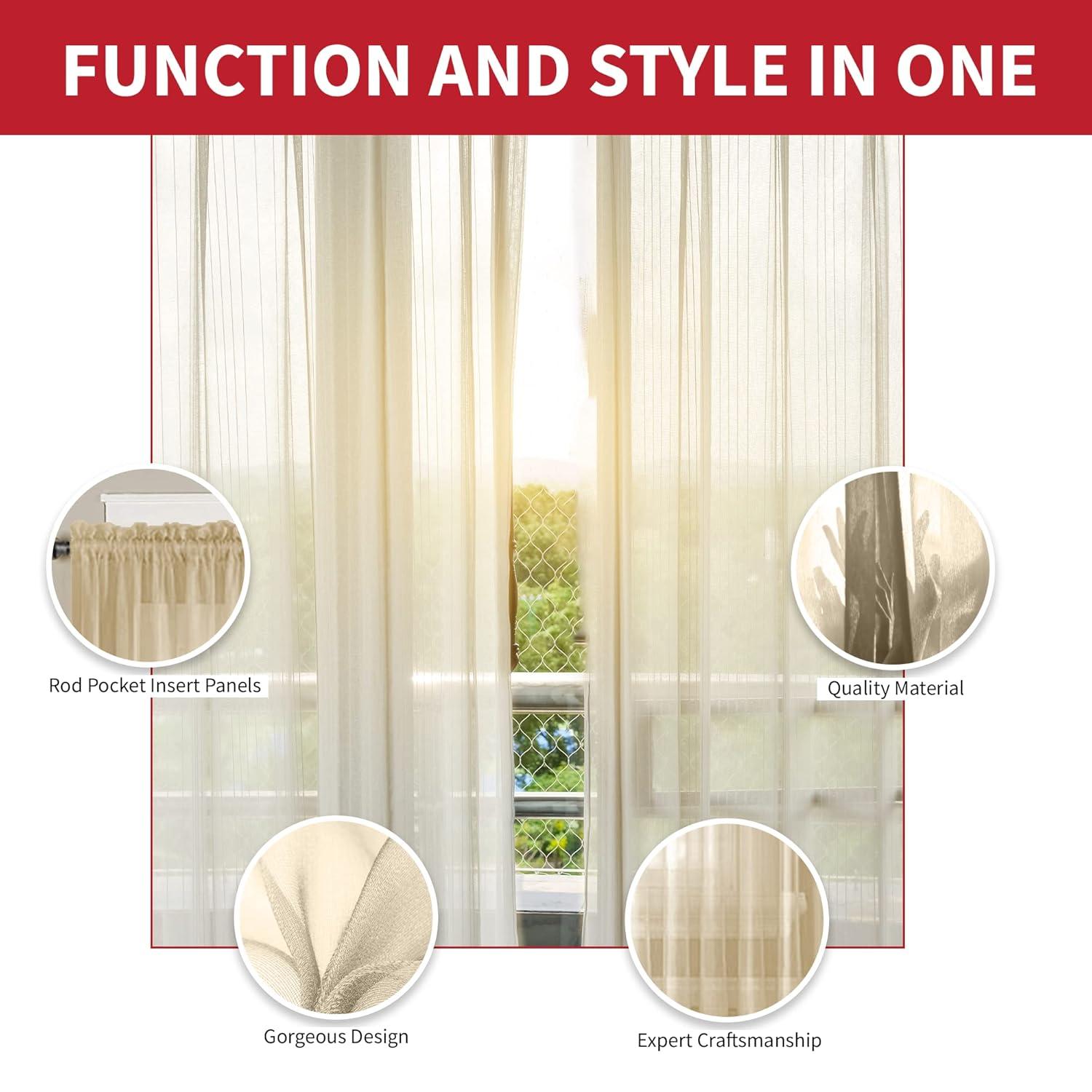 Sapphire Home 2 Panels Window Sheer Curtains 54" x 63" Inches 108" Total Width, Voile Panels for Bedroom Living Room, Rod Pocket, Decorative Curtains, Solid Sheer 63" Beige/Ivory