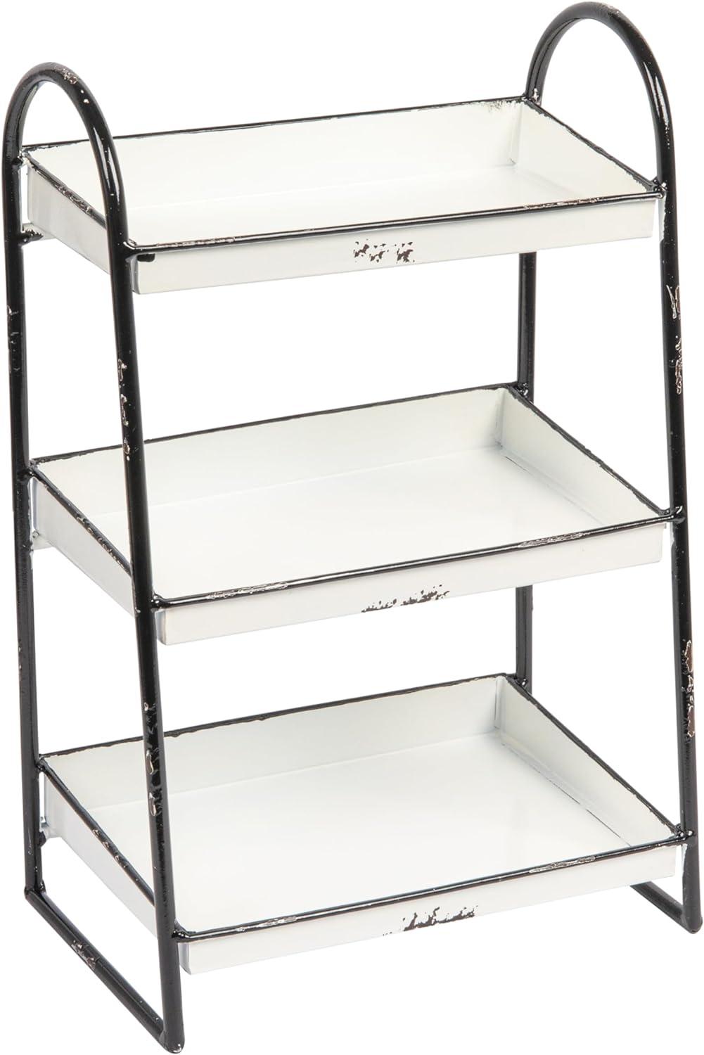 Distressed White 3-Tier Metal Tray with Black Frame