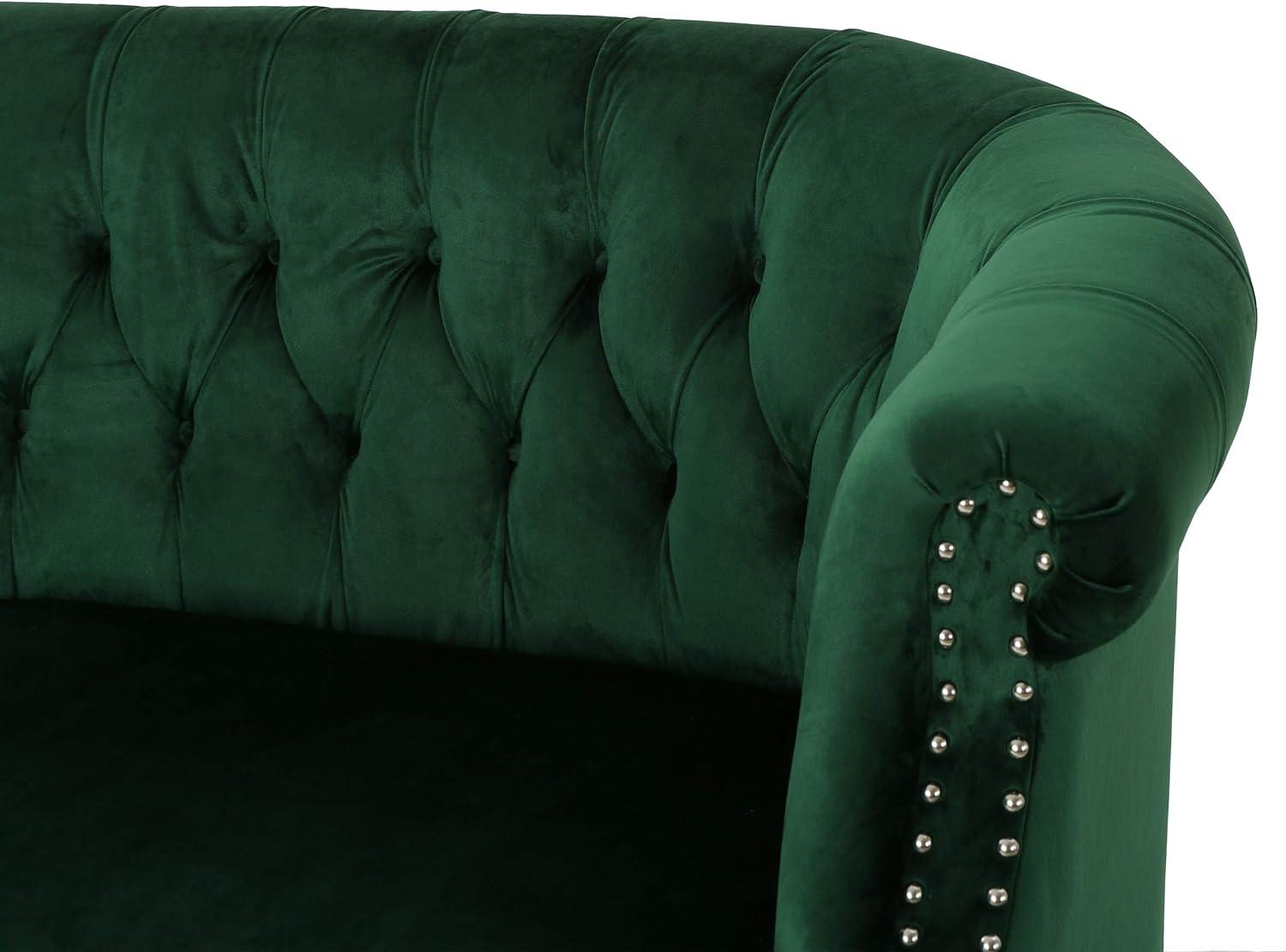 Emerald Velvet Chesterfield Loveseat with Nailhead Accents