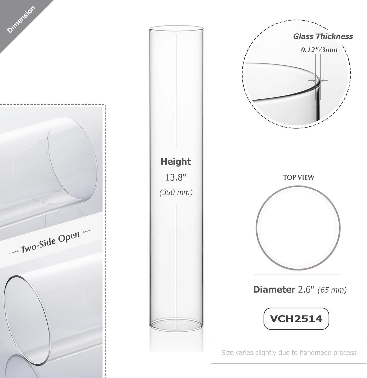 WGVI Hurricane Candle Holder Sleeve, Wide 2.5", Height 14", Clear Glass Cylinder Candleholder, Chimney Tube, Open Ended Candle Shade, 1 Piece