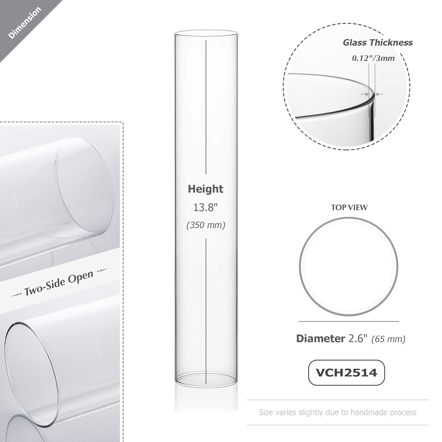 WGVI Hurricane Candle Holder Sleeve, Wide 2.5", Height 14", Clear Glass Cylinder Candleholder, Chimney Tube, Open Ended Candle Shade, 1 Piece