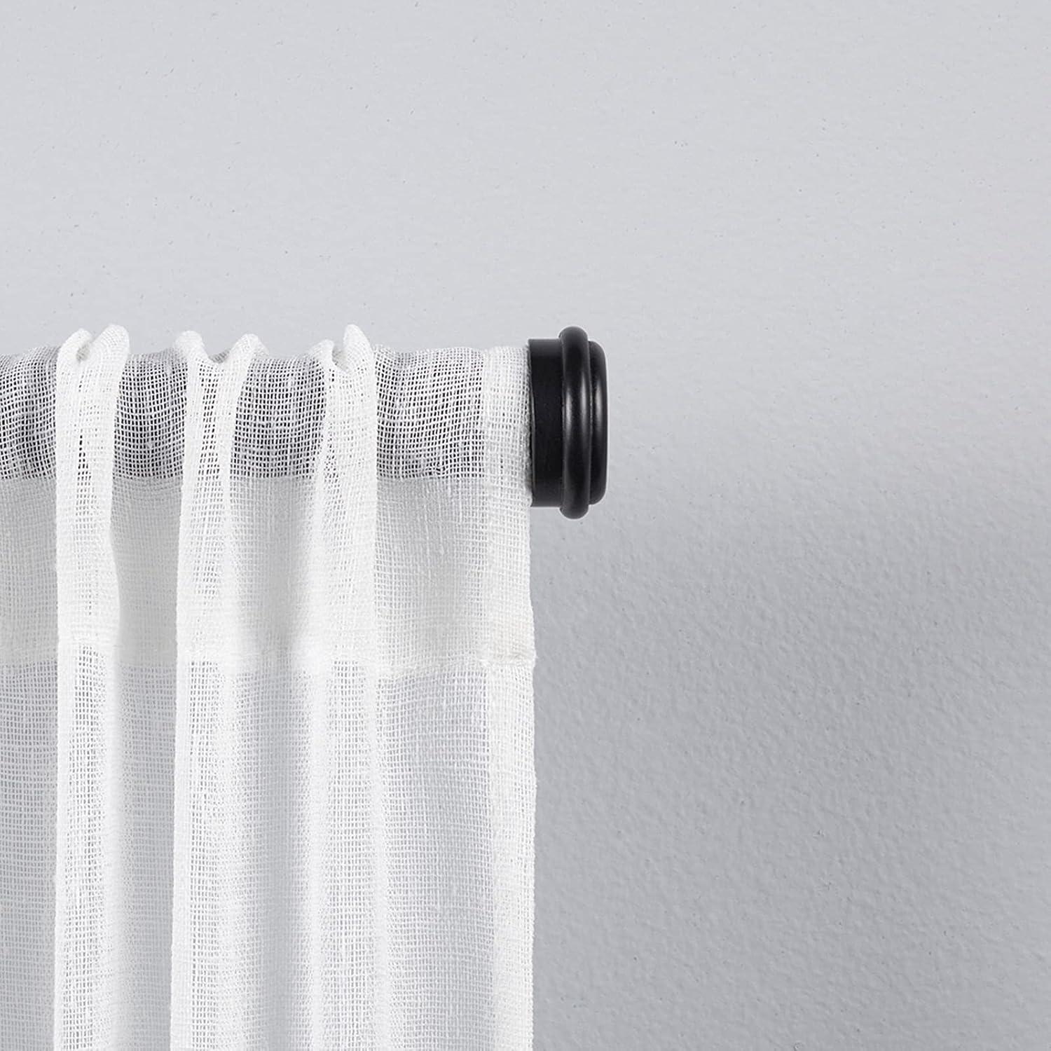 EXCLUSIVE HOME Topper 1" Curtain Rod and Coordinating Finial Set, Matte Black, Adjustable 66"-120"