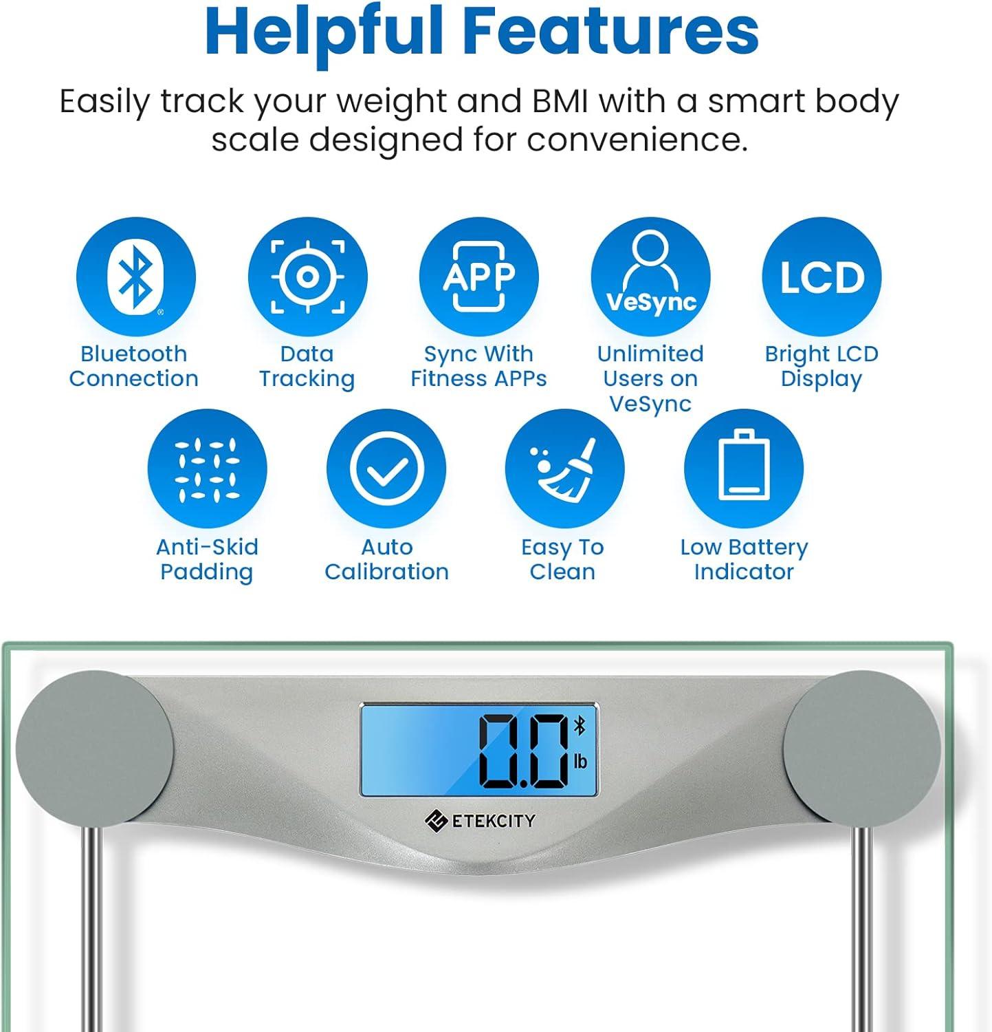 Etekcity Bluetooth Digital Bathroom Scale with Blue LCD Display