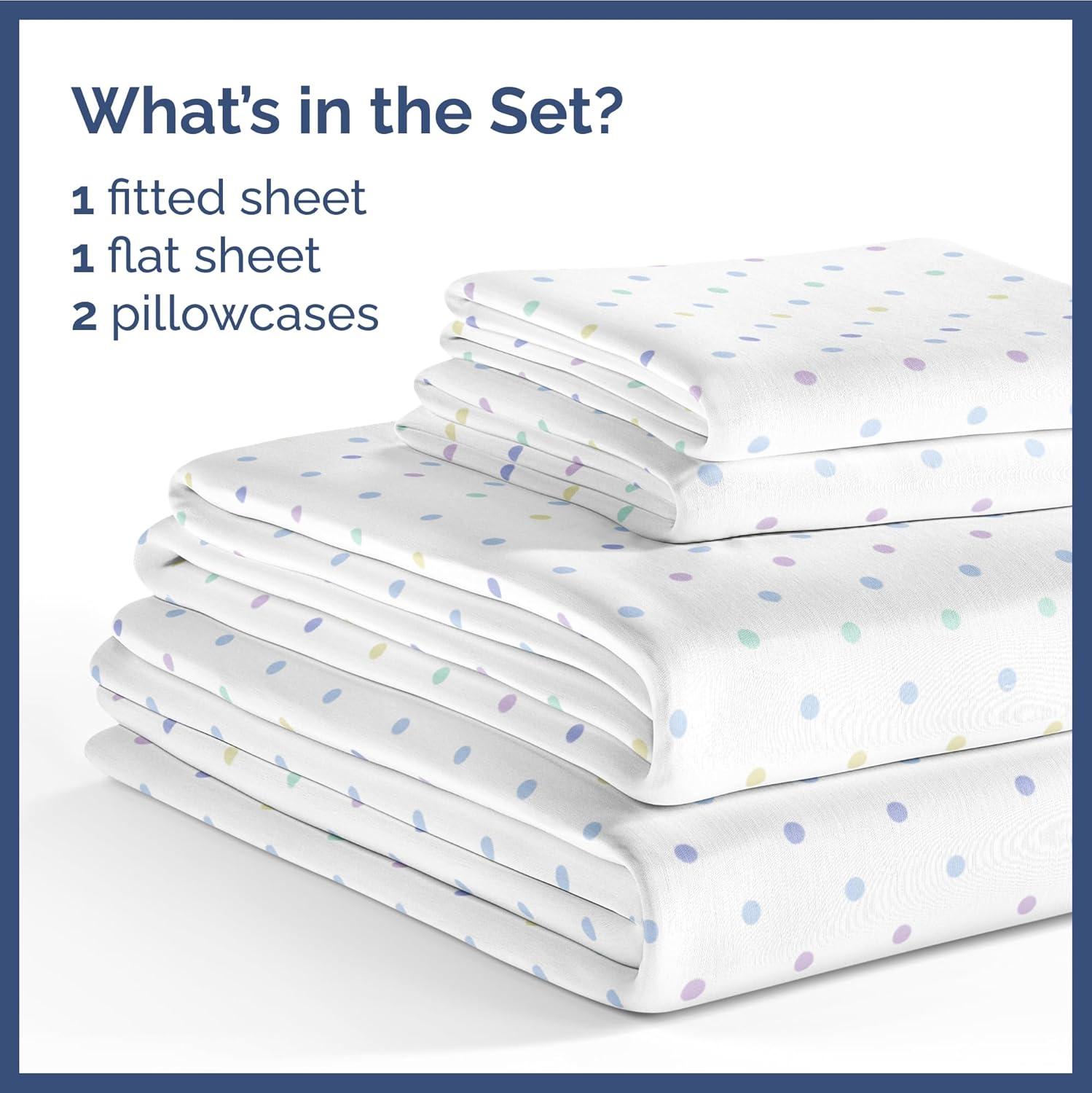 CGK Linens Kids 4 Piece Bed Sheet Set - Cute & Cozy Wrinkle-Resistant with Vibrant Designs in Multicolor Polka Dots, Size Full