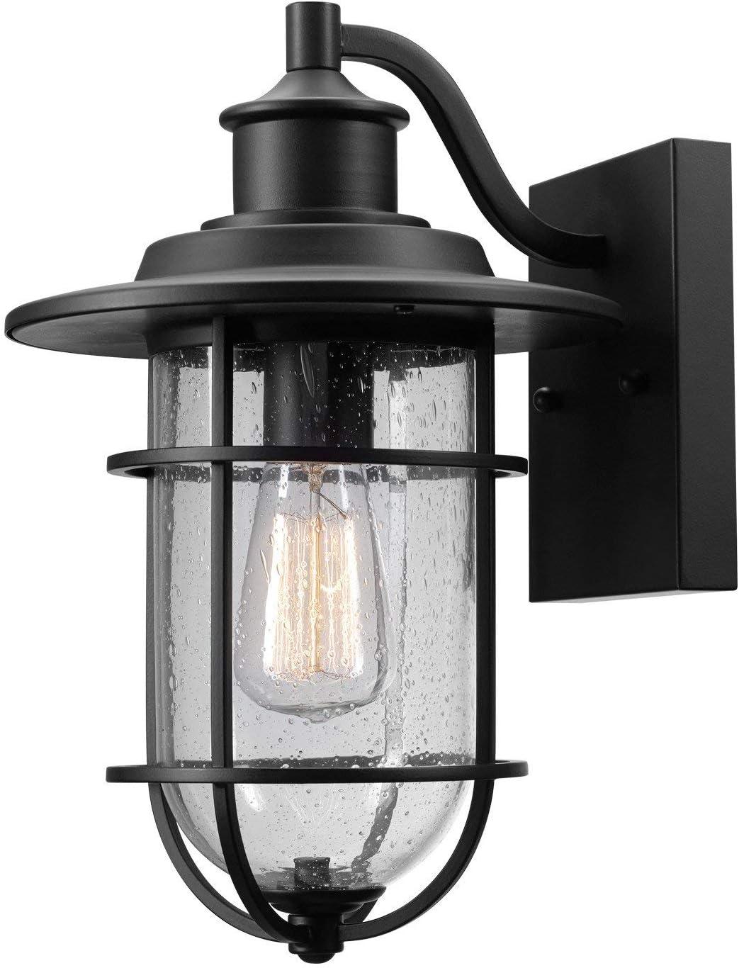 Turner Seeded Glass Shade Outdoor Wall Sconce in Black