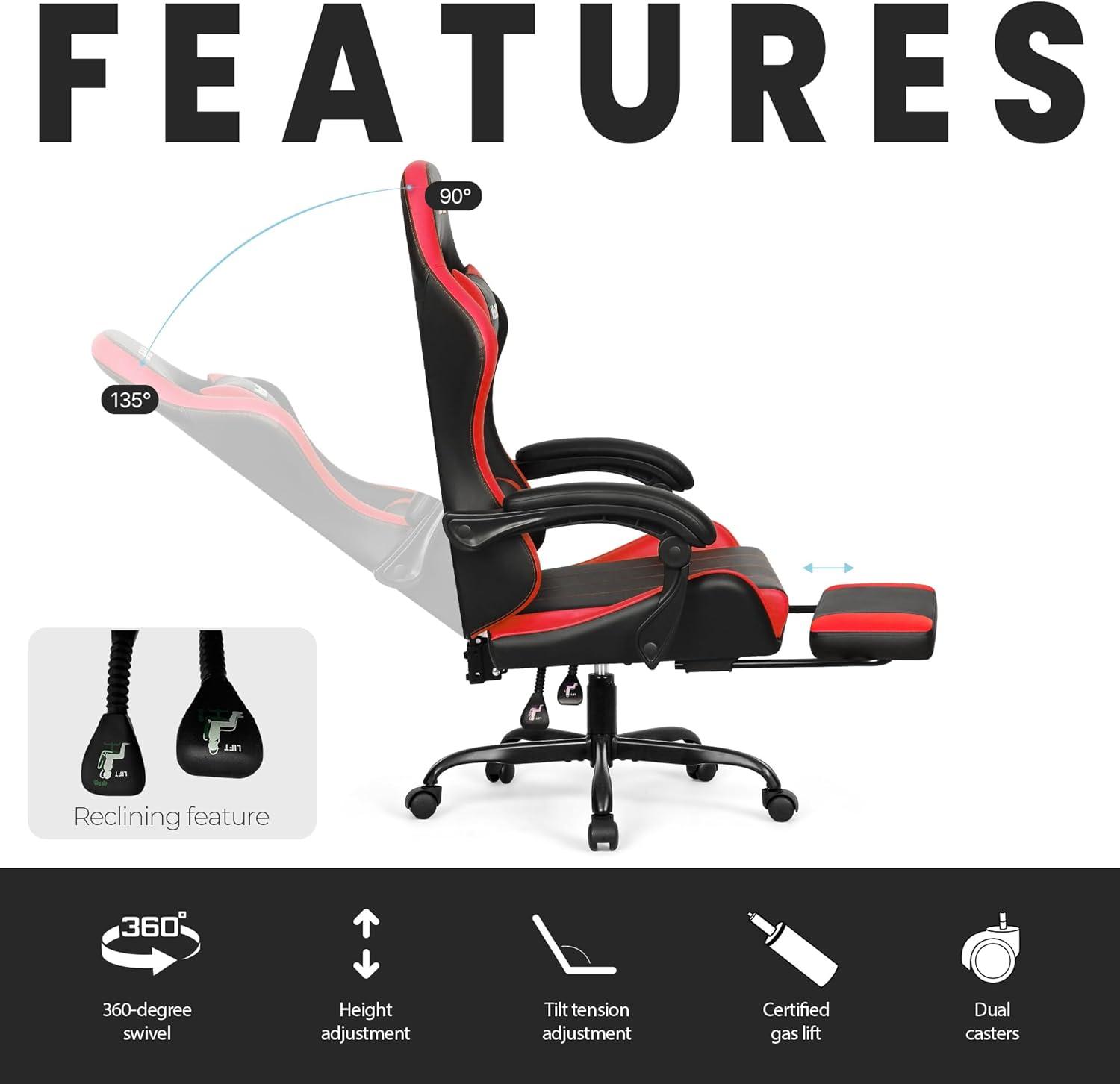 N-GEN Adjustable Ergonomic Faux Leather Swiveling PC & Racing Game Office Desk Chair with Flip-Up Arms