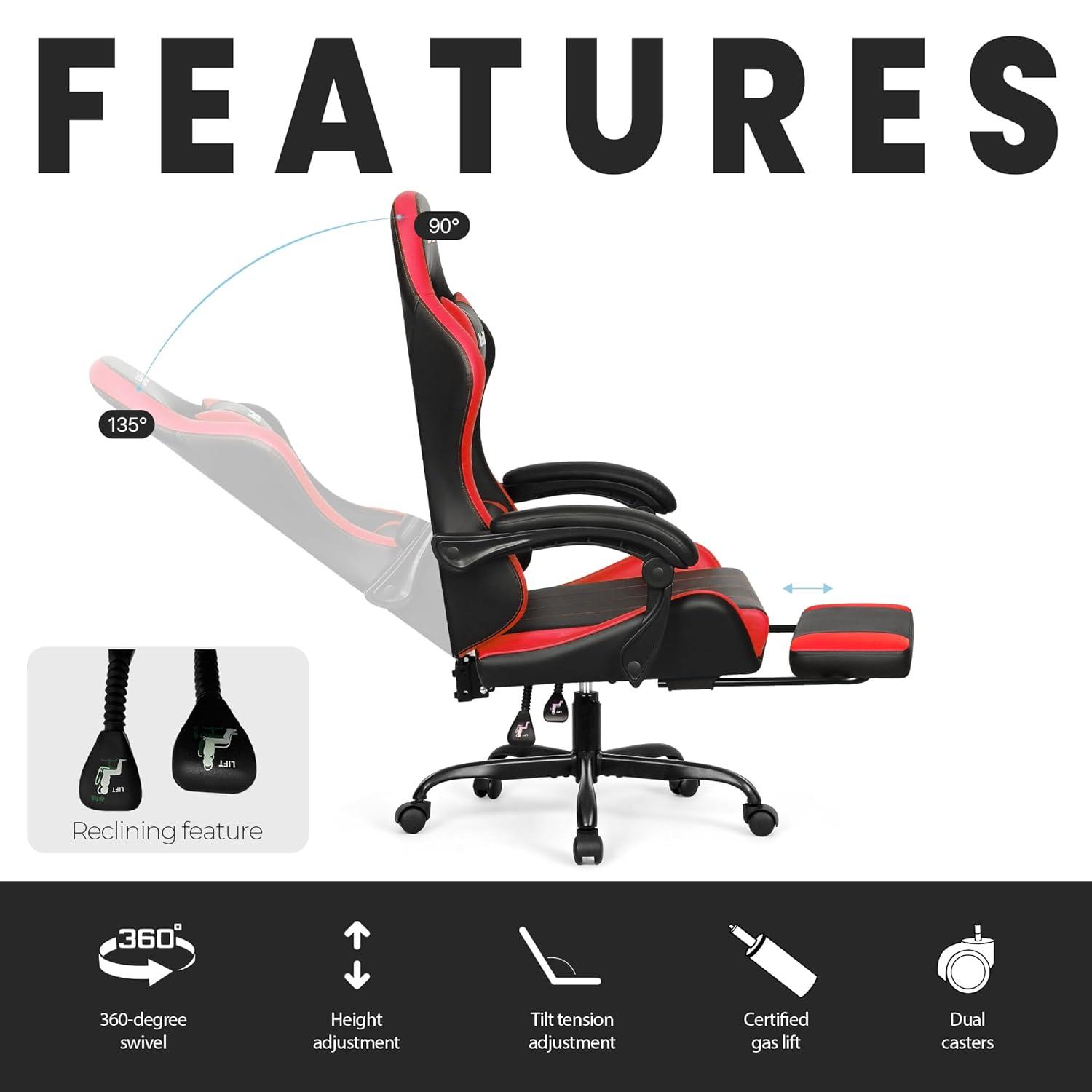 N-GEN Adjustable Ergonomic Faux Leather Swiveling PC & Racing Game Office Desk Chair with Flip-Up Arms