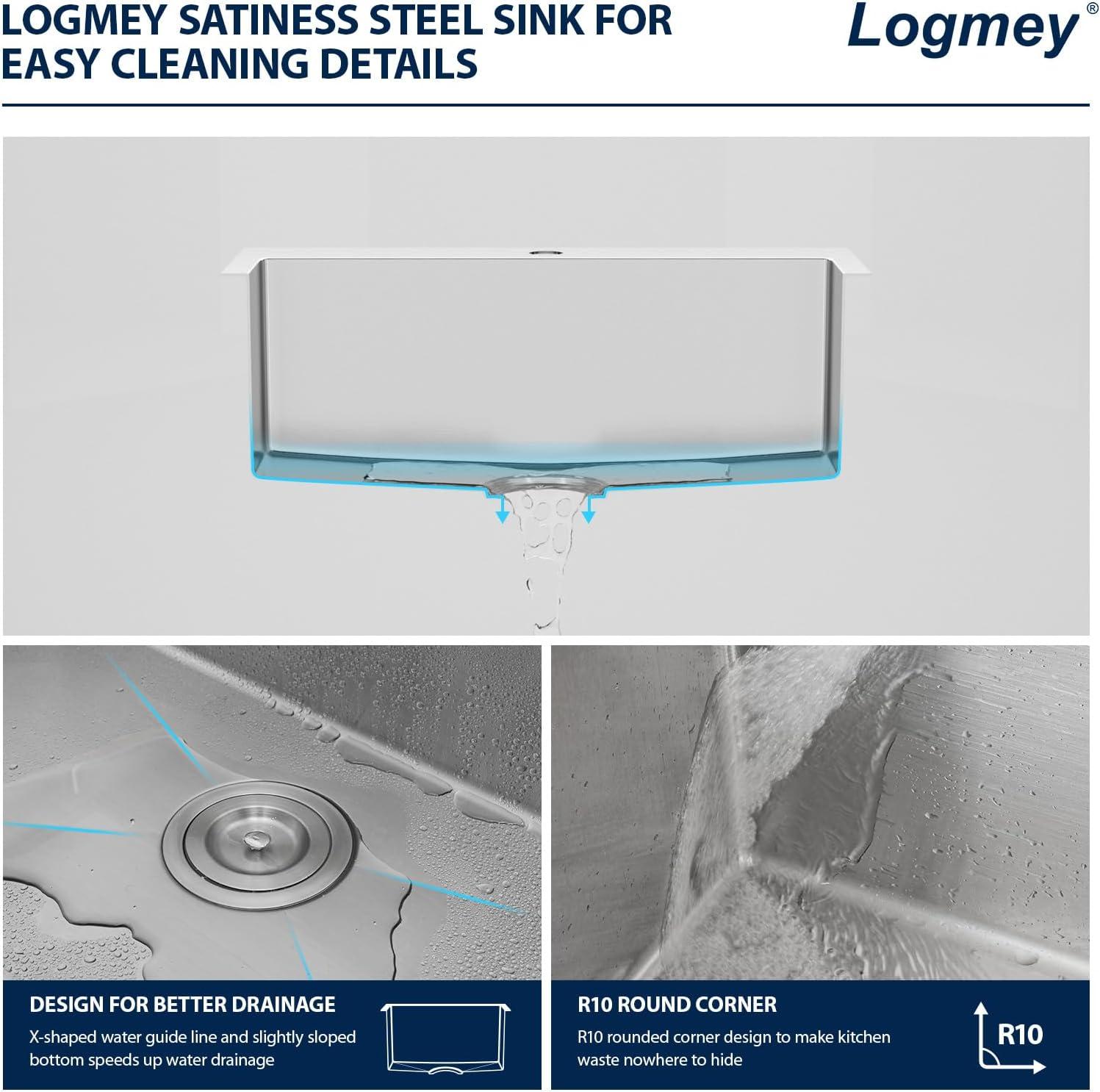 Logmey 25 Inch Drop In Kitchen Sink 25x22 In Handmade Stainless Steel Kitchen Sinks 16 Gauge Topmount Sink Single Bowl Round Corner Sink Bar Sink Prep 25x22x9 Inches