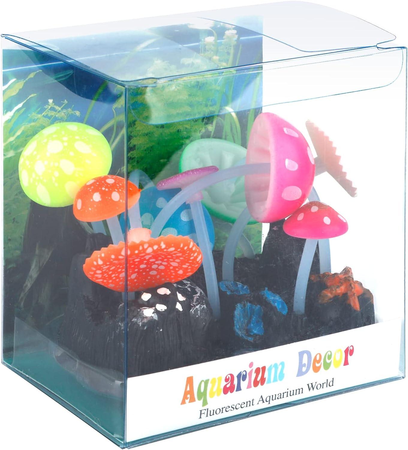 Uniclife Glowing Effect Artificial Mushroom Aquarium Plant Decor Ornament Decoration for Fish Tank Landscape