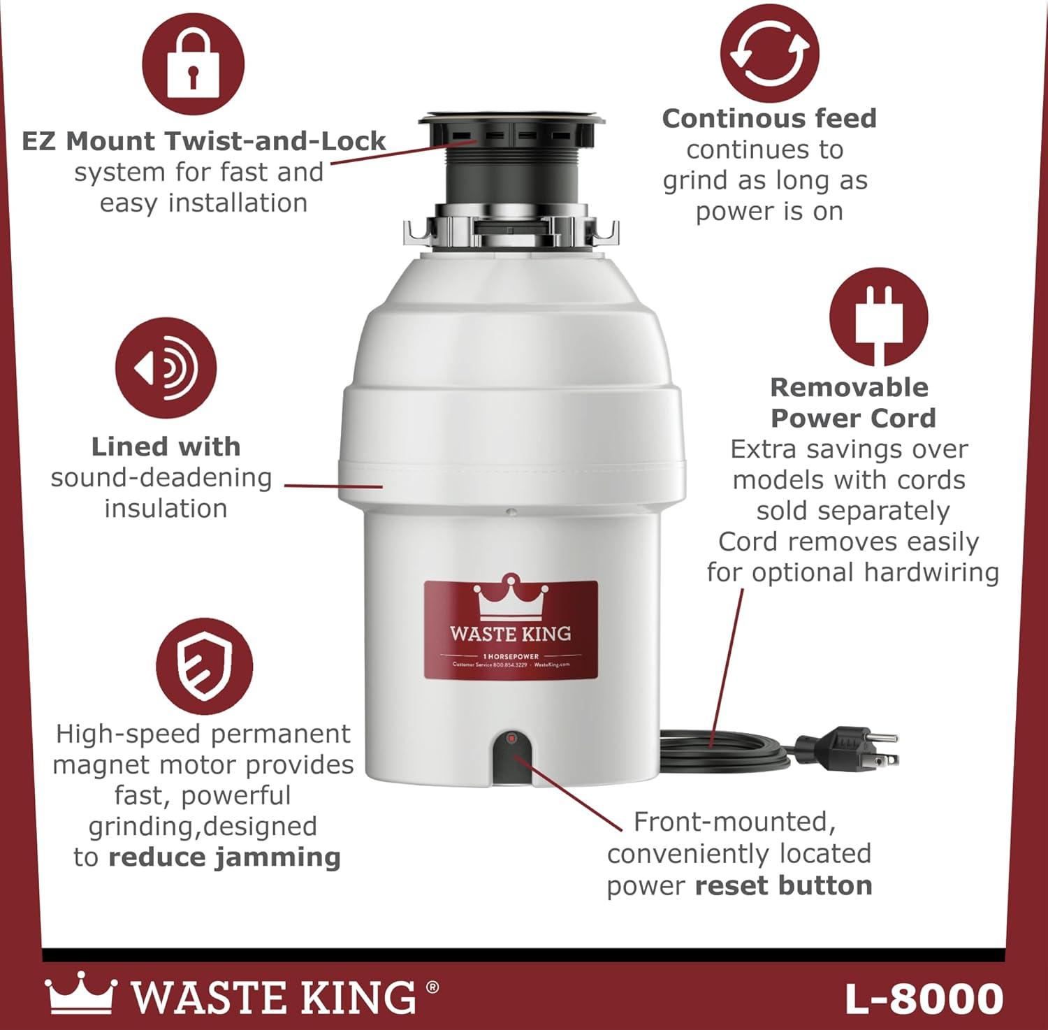 Waste King 1 HP Continuous Feed Garbage Disposal with Power Cord