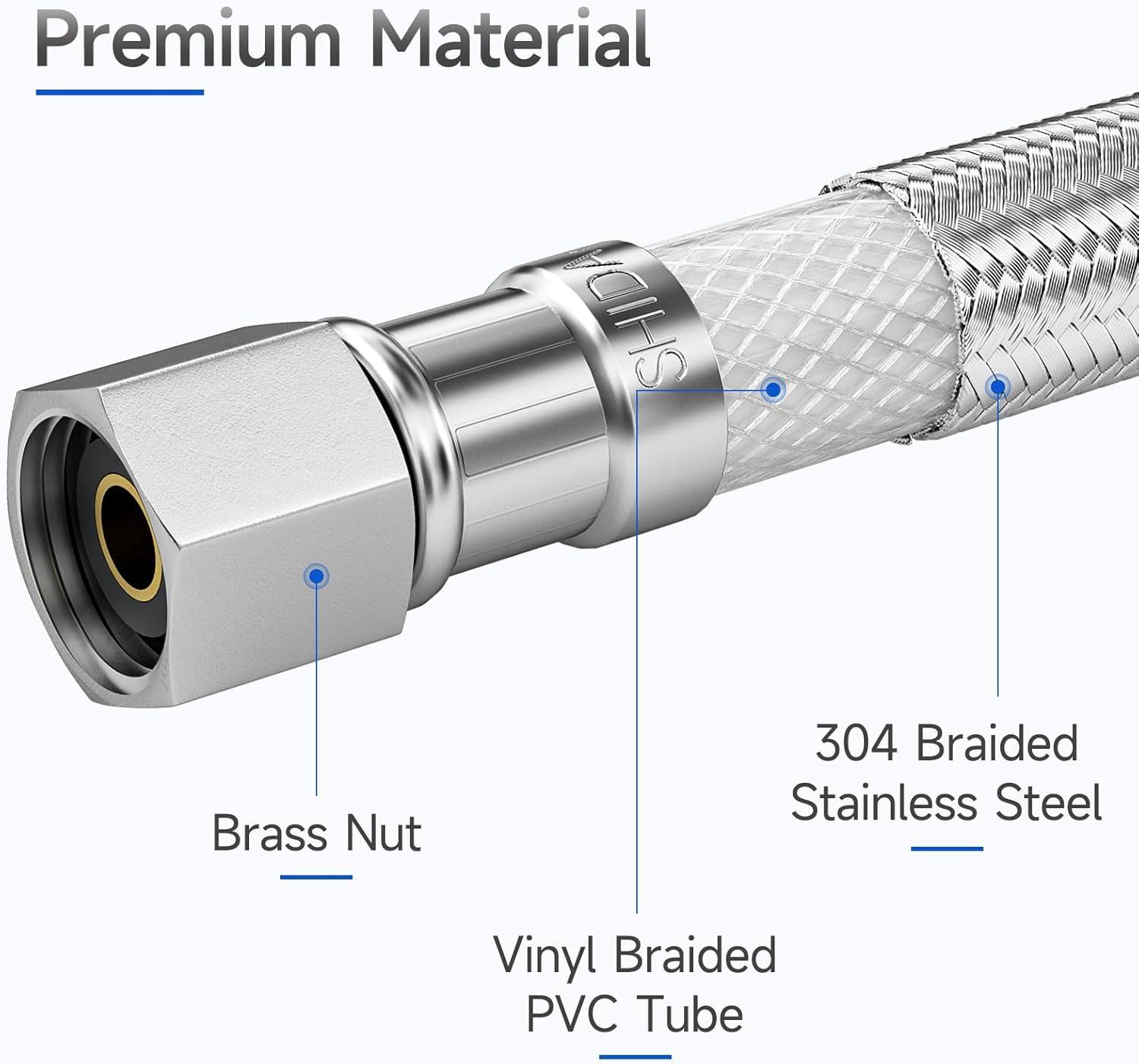 12" Faucet Supply Line Extension, 3/8" Male Comp x 3/8" Female Comp Stainless Steel Faucet Extension Hose Connector for Large Sink Longer Distance Extention, 1 Pack