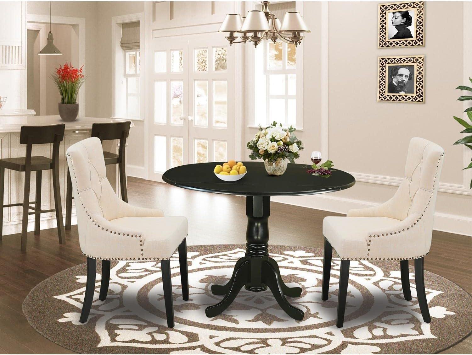 East West Furniture Dublin 3-piece Wood Dining Set in Black/Light Beige
