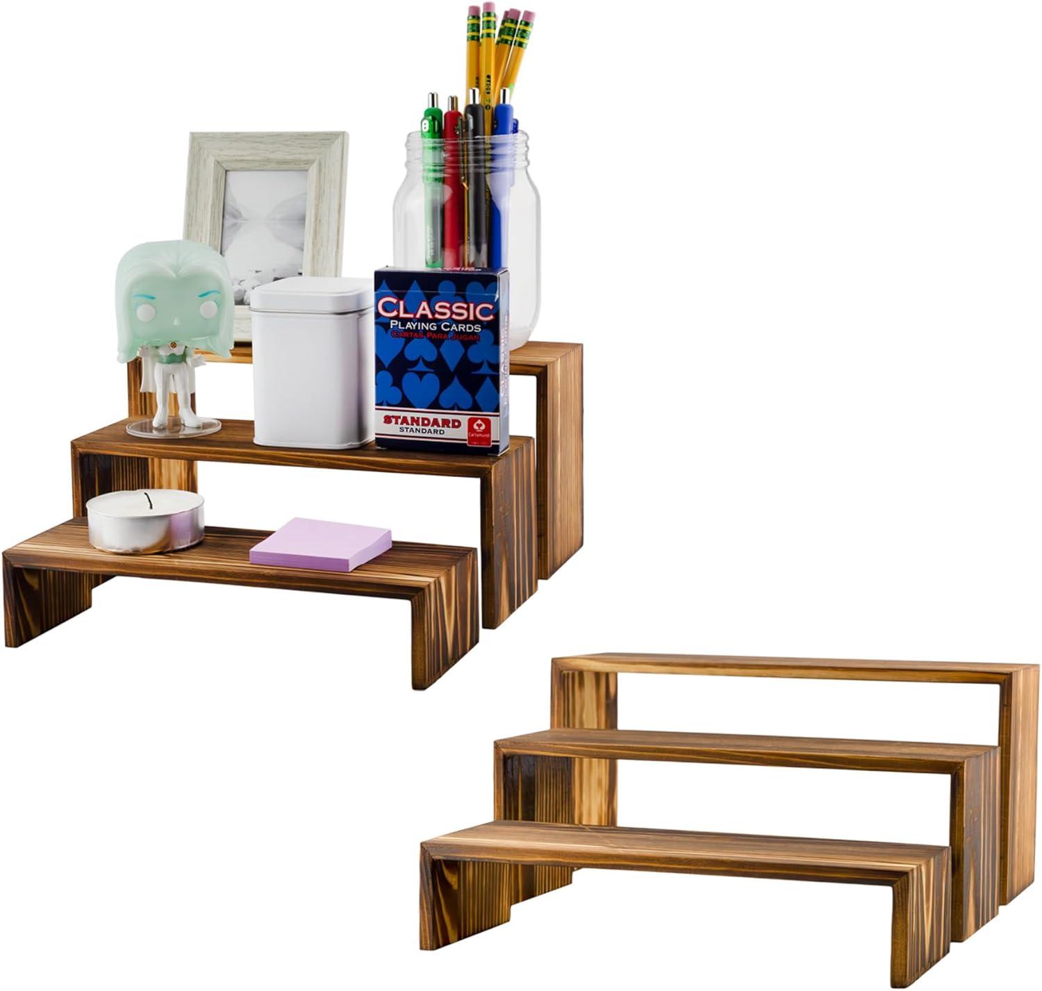 Darware Farmhouse Rectangular Wooden Risers (6pc Set); Rustic Decorative Display Stands