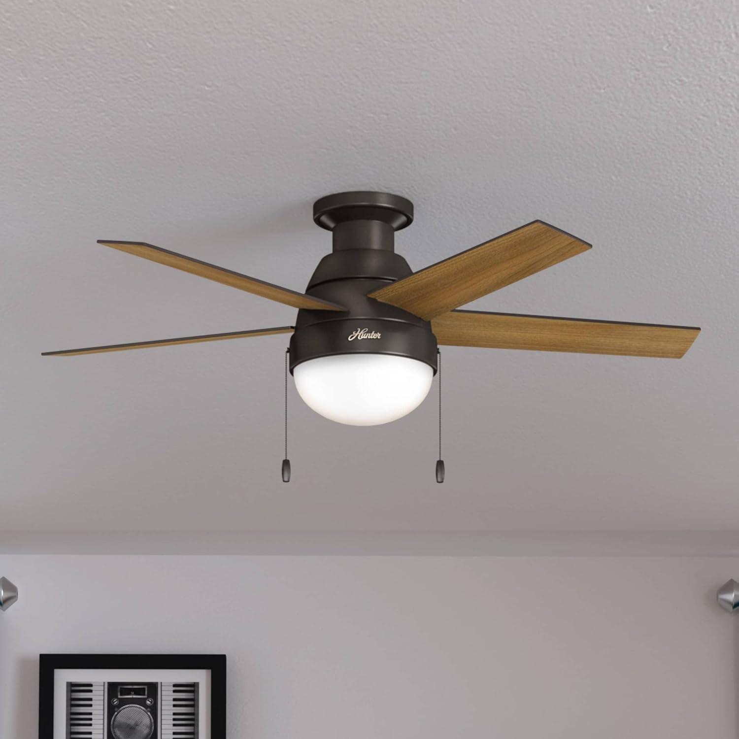 46" Anslee 5 - Blade LED Flush Mount Ceiling Fan with Pull Chain and Light Kit Included